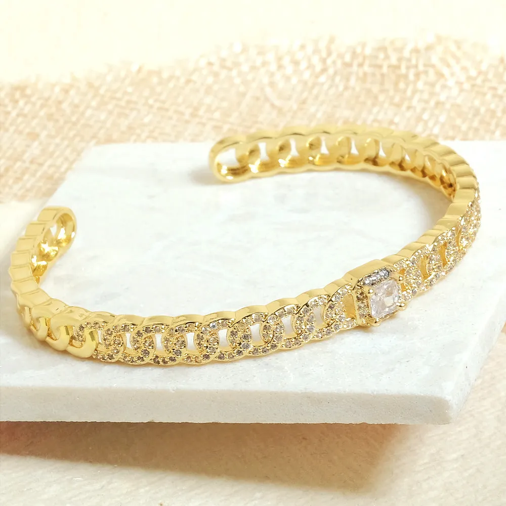 Baguette Diamond Chain Cuff Bangle