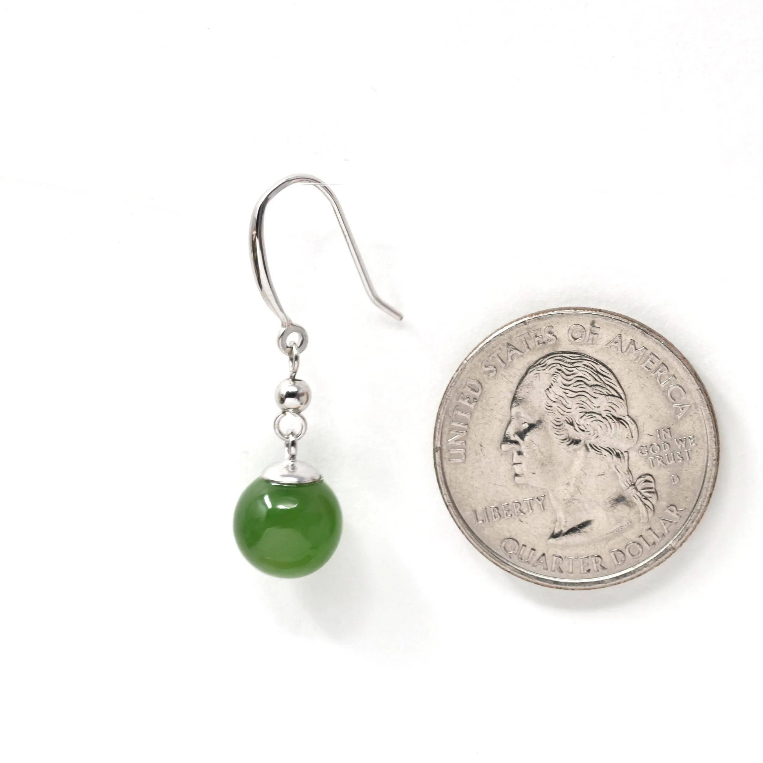 Baikalla "Classic Bead Earrings" Sterling Silver Genuine Nephrite Green Jade Dangle Earrings