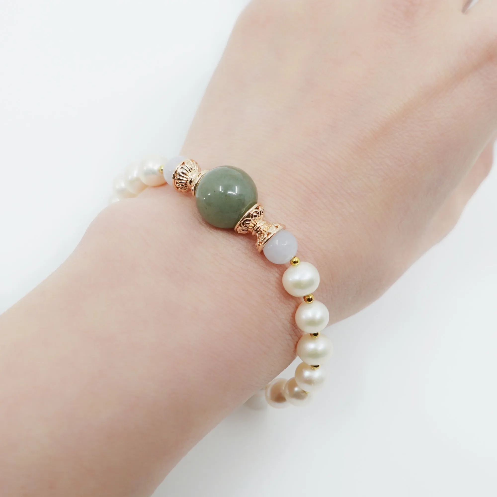 Beaded Jadeite and Pearl Bracelet 16cm