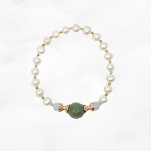 Beaded Jadeite and Pearl Bracelet 16cm