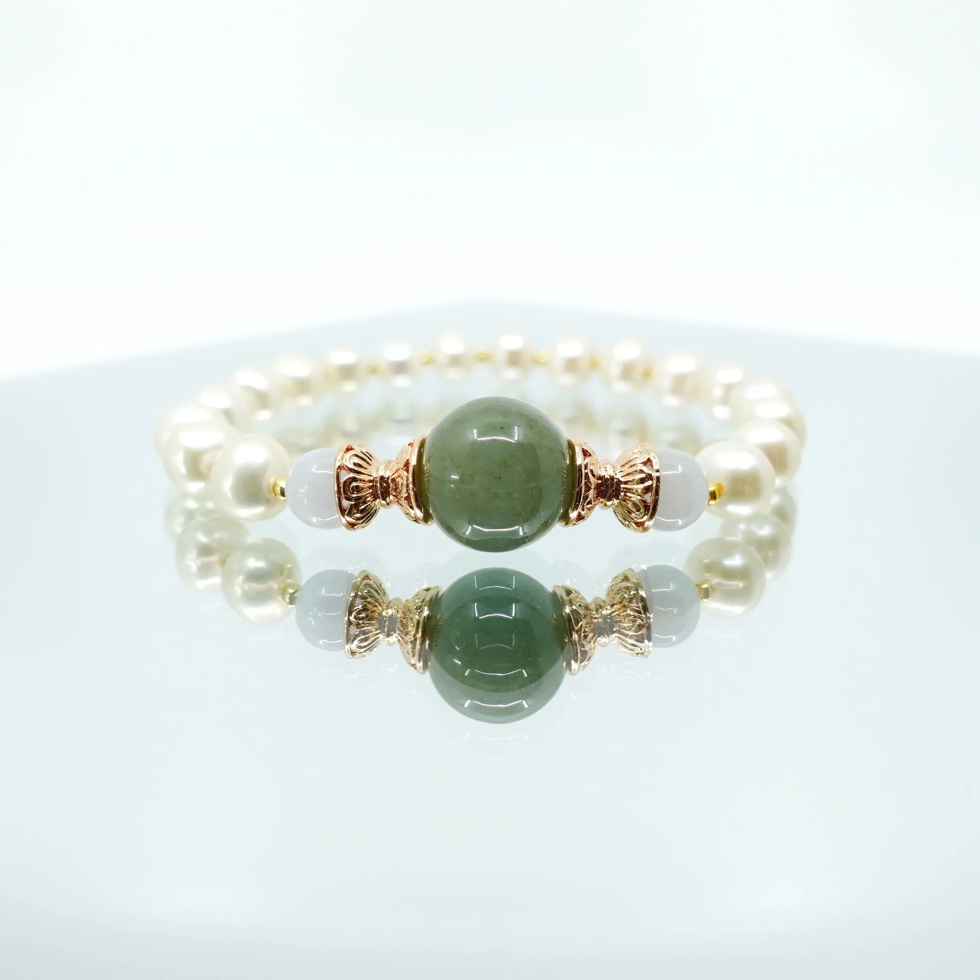 Beaded Jadeite and Pearl Bracelet 16cm