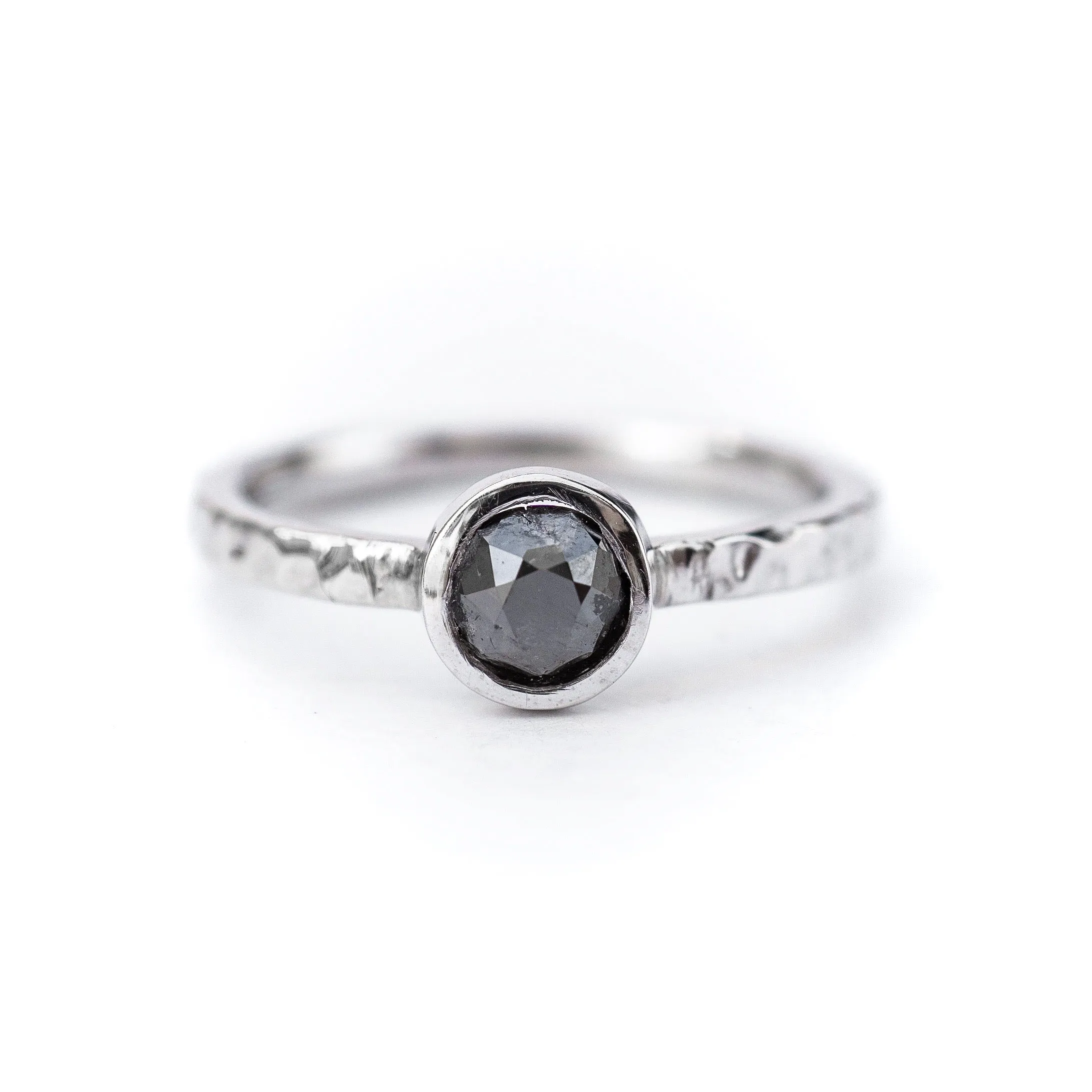 Bezel Black Diamond Engagement Ring - Unique Black Diamond Ring