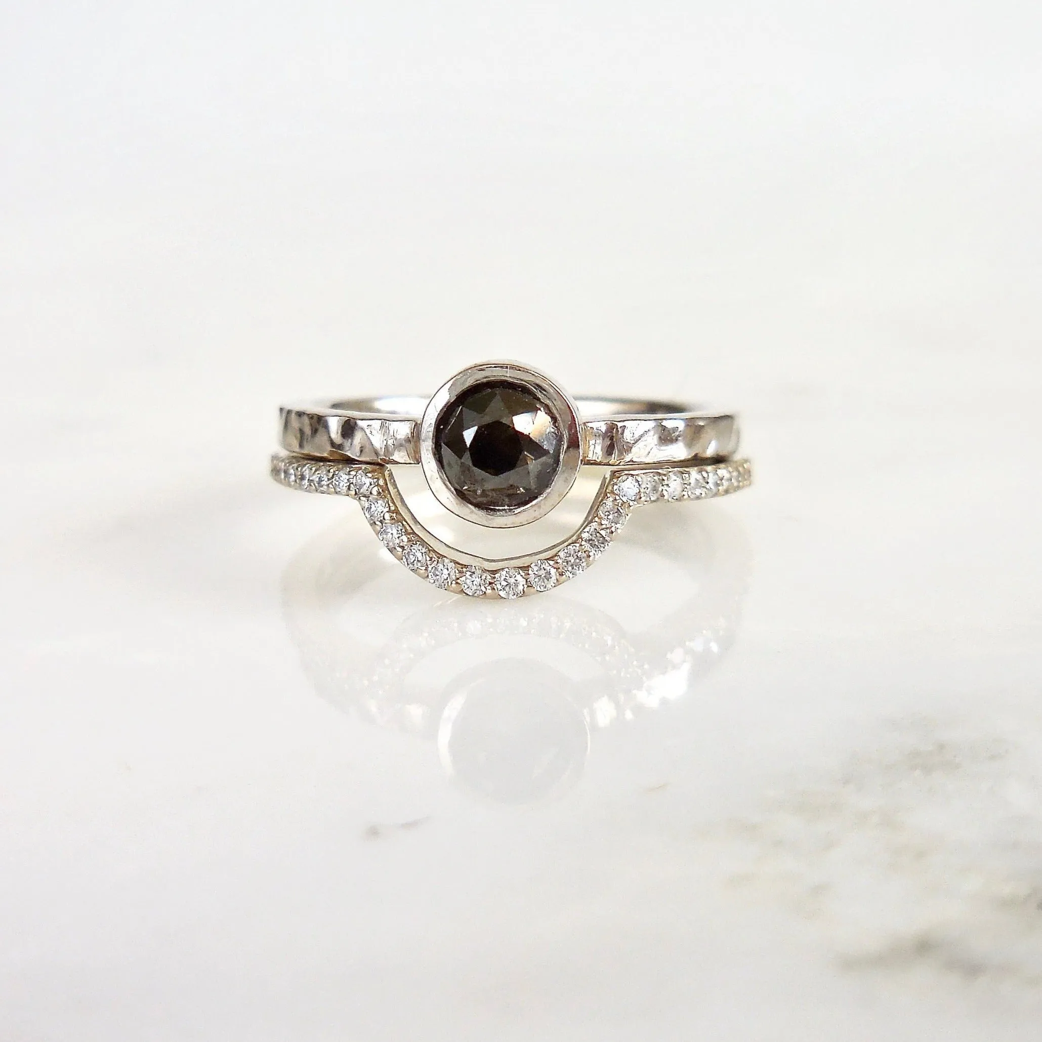 Bezel Black Diamond Engagement Ring - Unique Black Diamond Ring