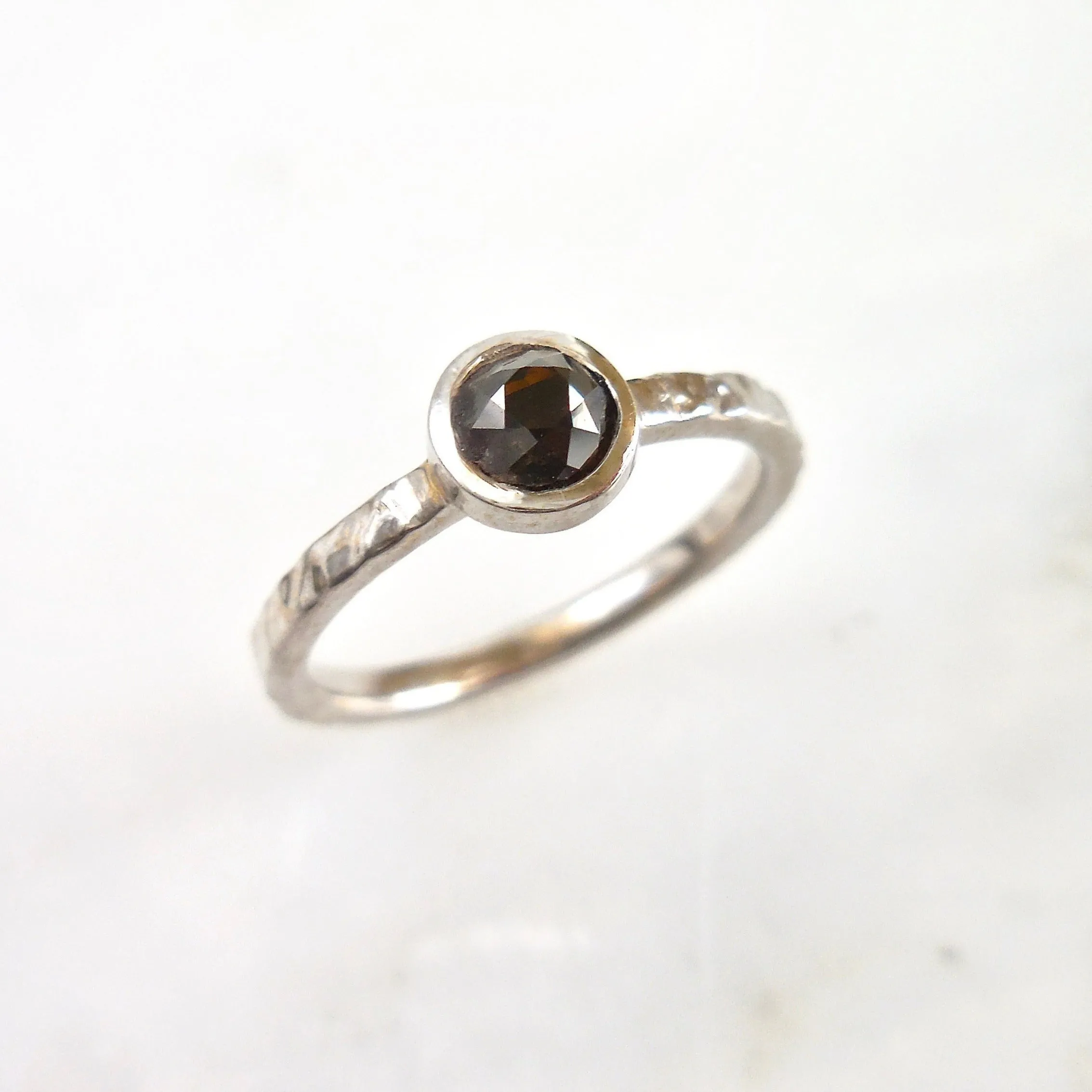 Bezel Black Diamond Engagement Ring - Unique Black Diamond Ring