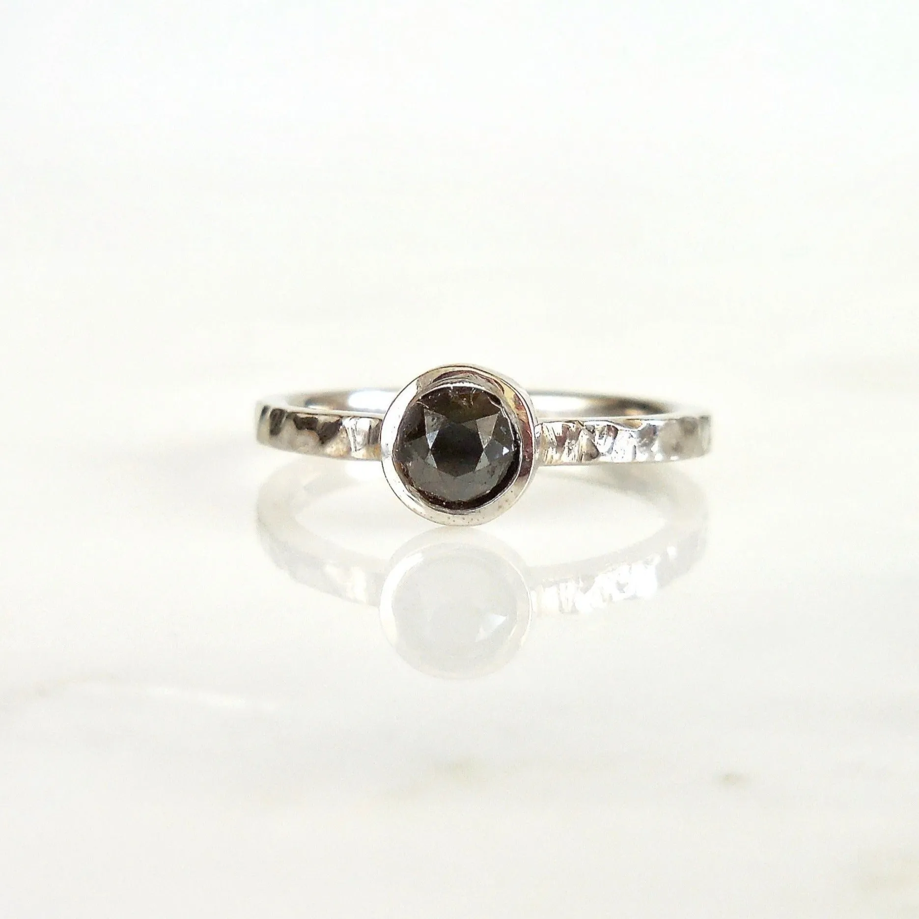 Bezel Black Diamond Engagement Ring - Unique Black Diamond Ring