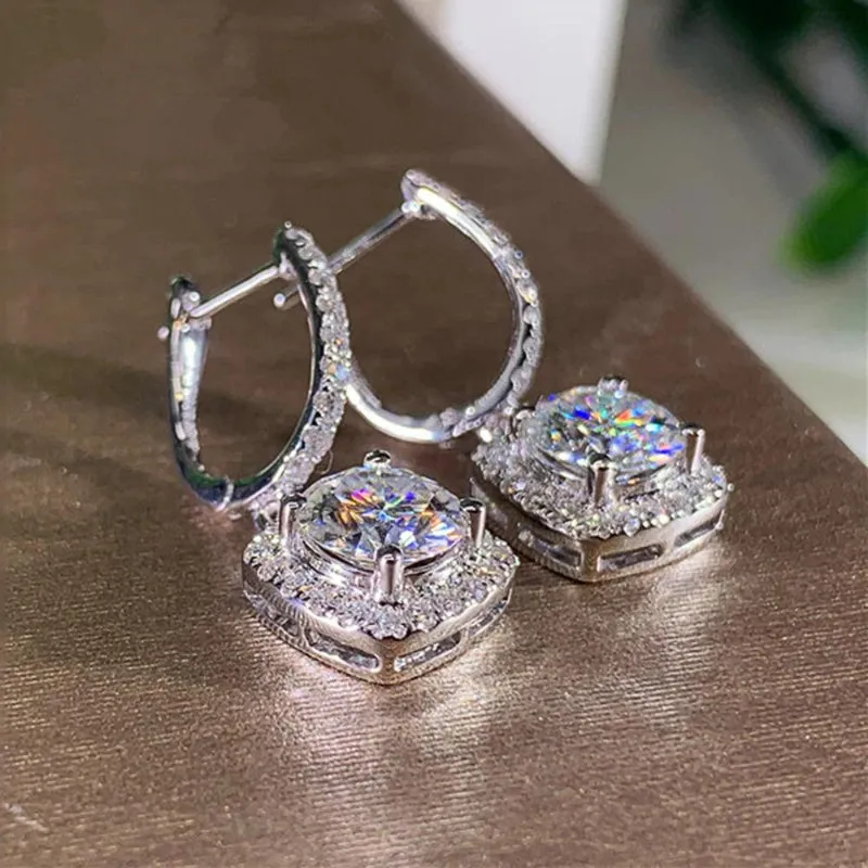 Blazing Square Shape Zircon Bejeweled Drop Earrings