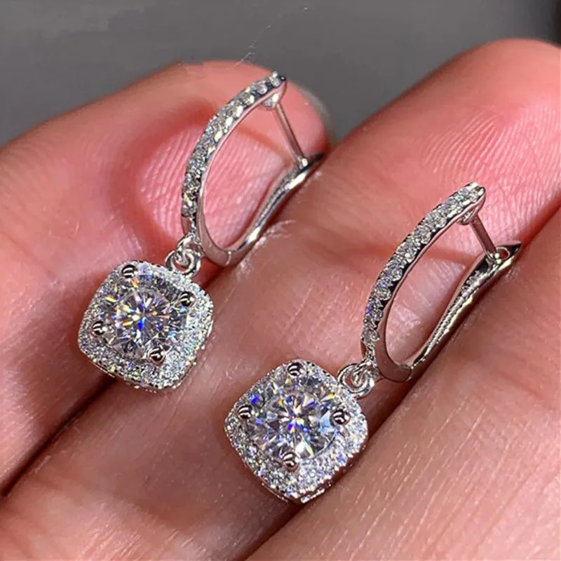 Blazing Square Shape Zircon Bejeweled Drop Earrings