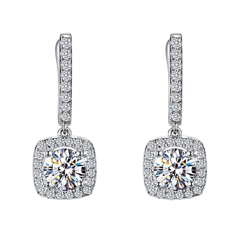 Blazing Square Shape Zircon Bejeweled Drop Earrings