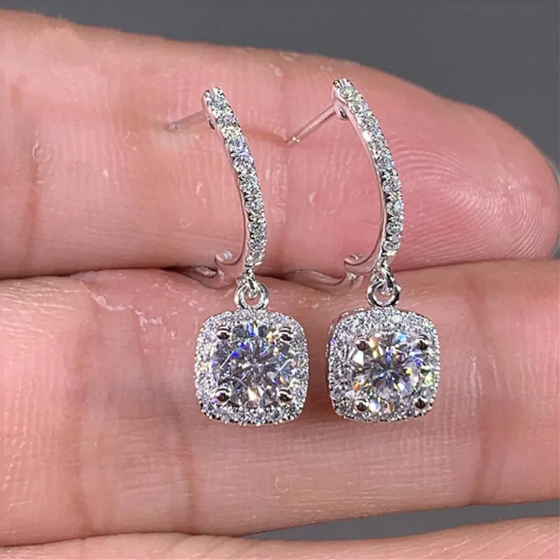 Blazing Square Shape Zircon Bejeweled Drop Earrings