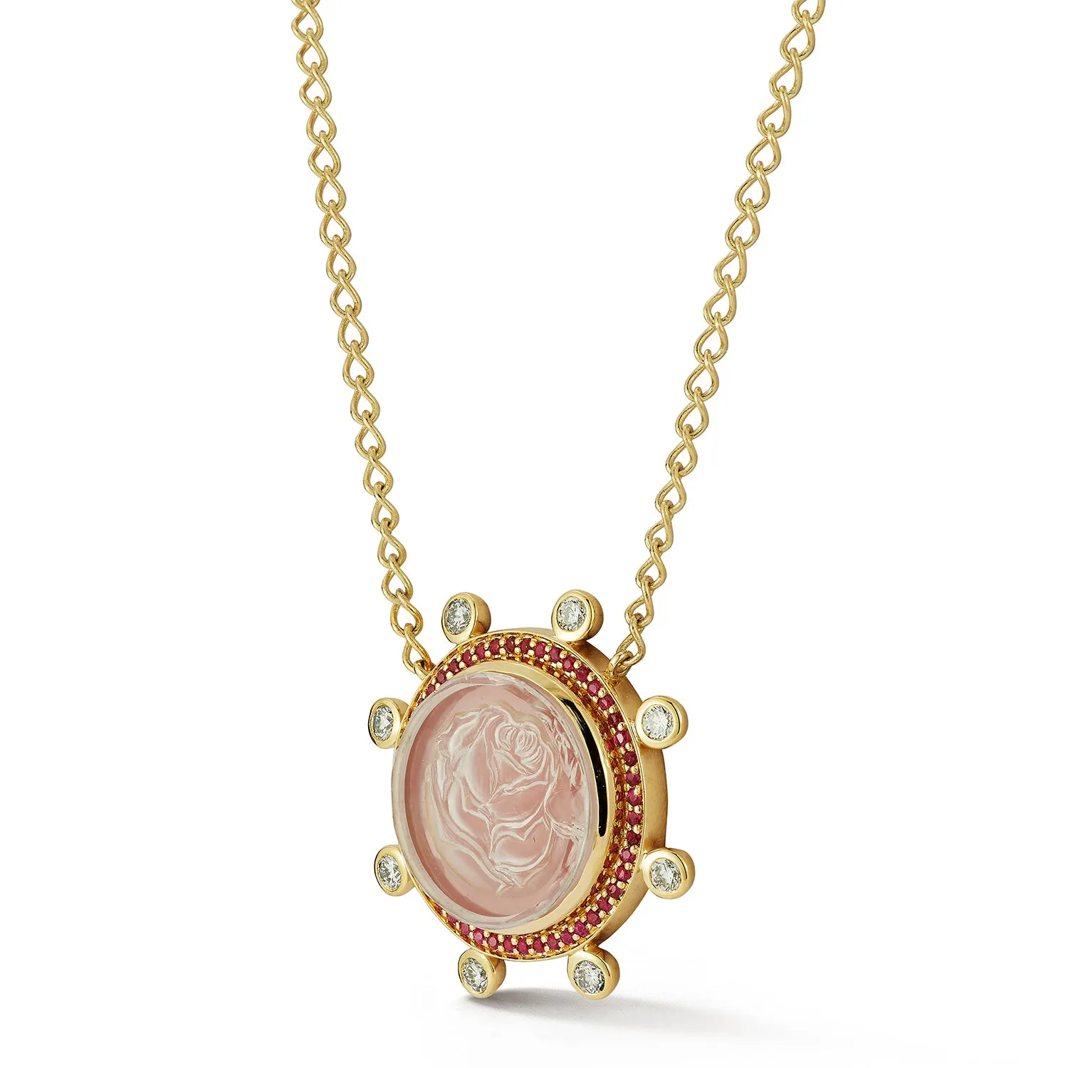 Blossom Caspian Necklace - Pink Opal, Ruby and Diamond