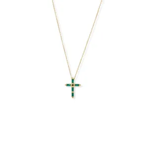 Bodacious Baguettes! 16"   2" Green and Black CZ Cross Necklace