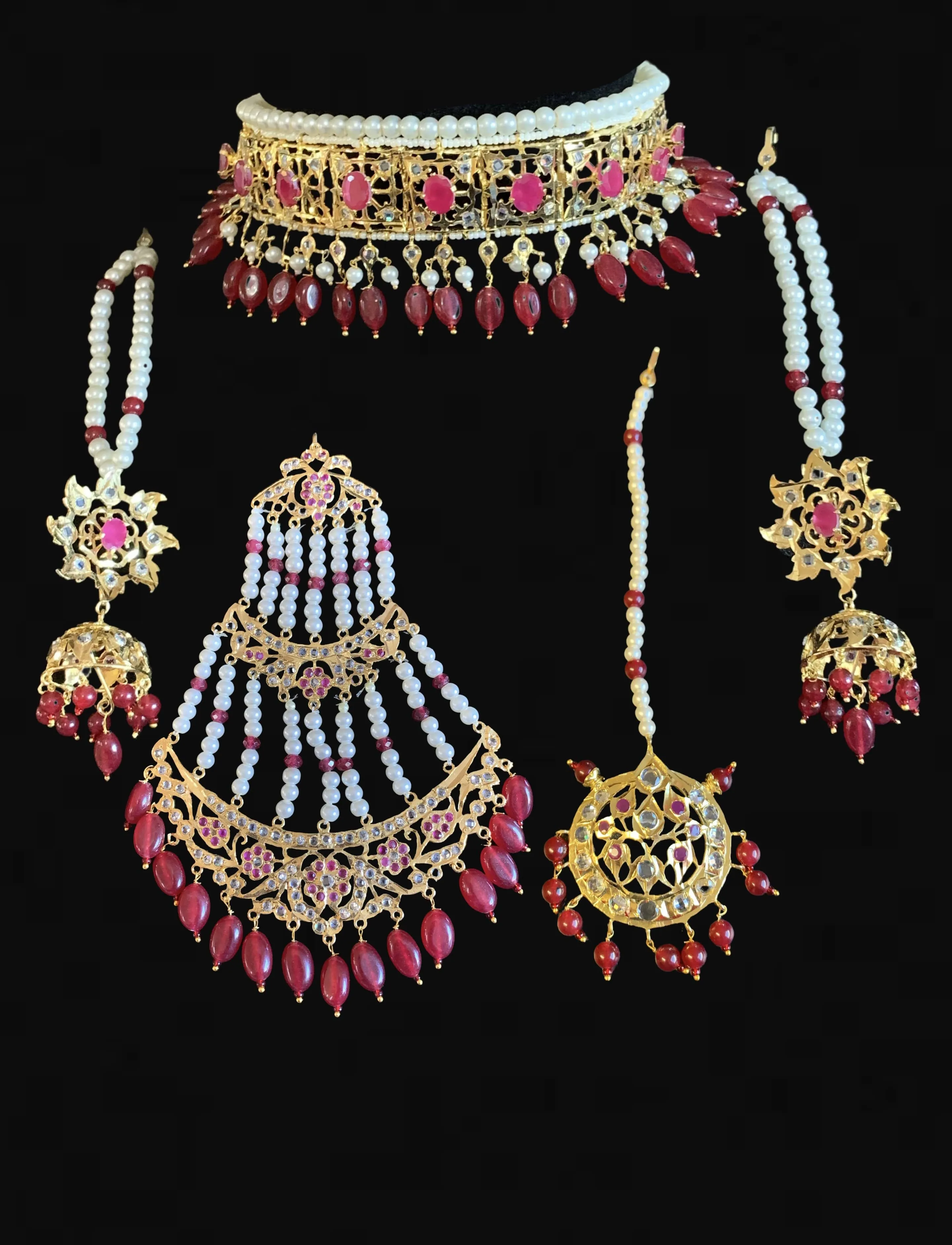 BR114 Insia jadavi lacha bridal set in rubies ( READY TO SHIP  )