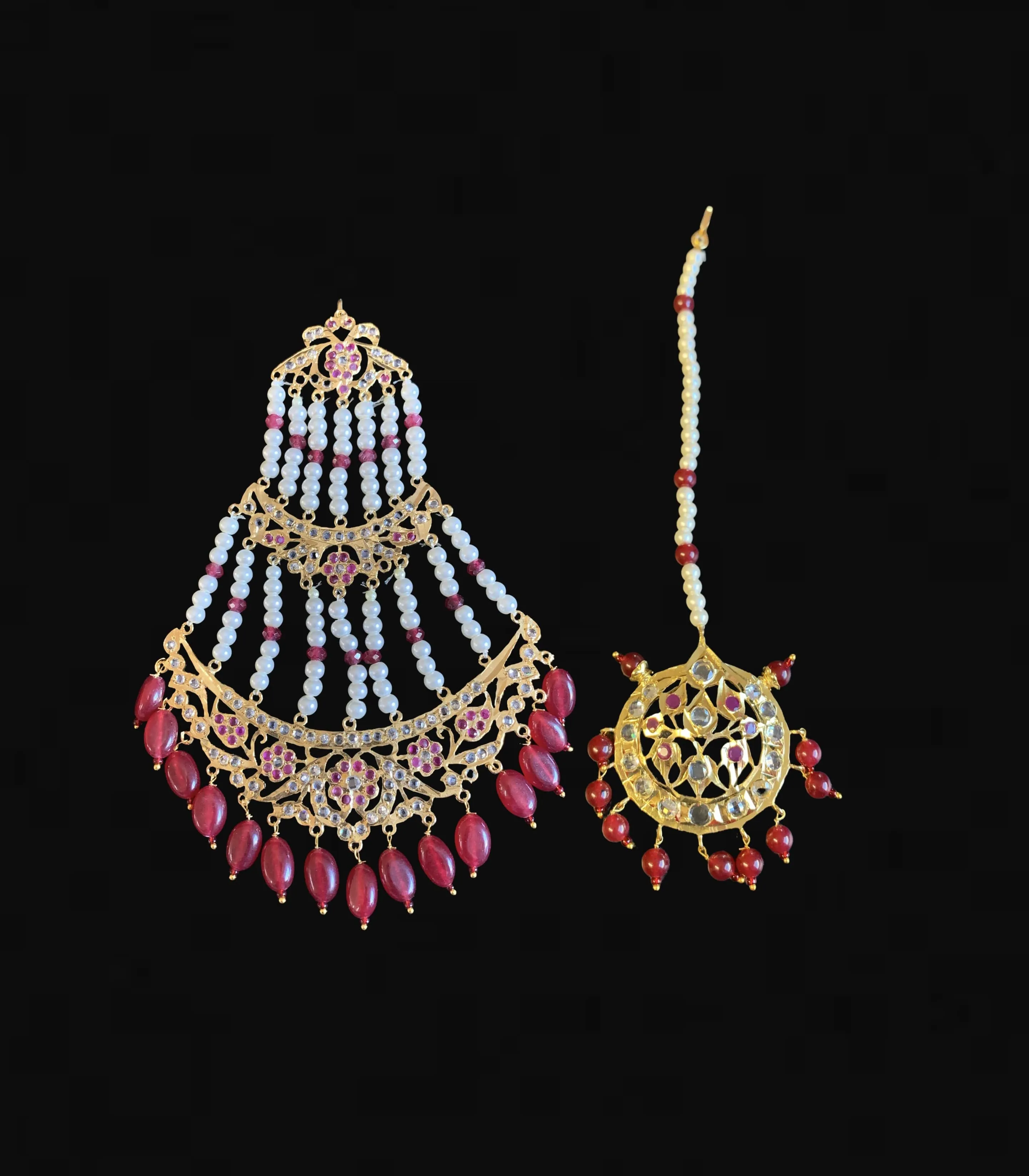 BR114 Insia jadavi lacha bridal set in rubies ( READY TO SHIP  )