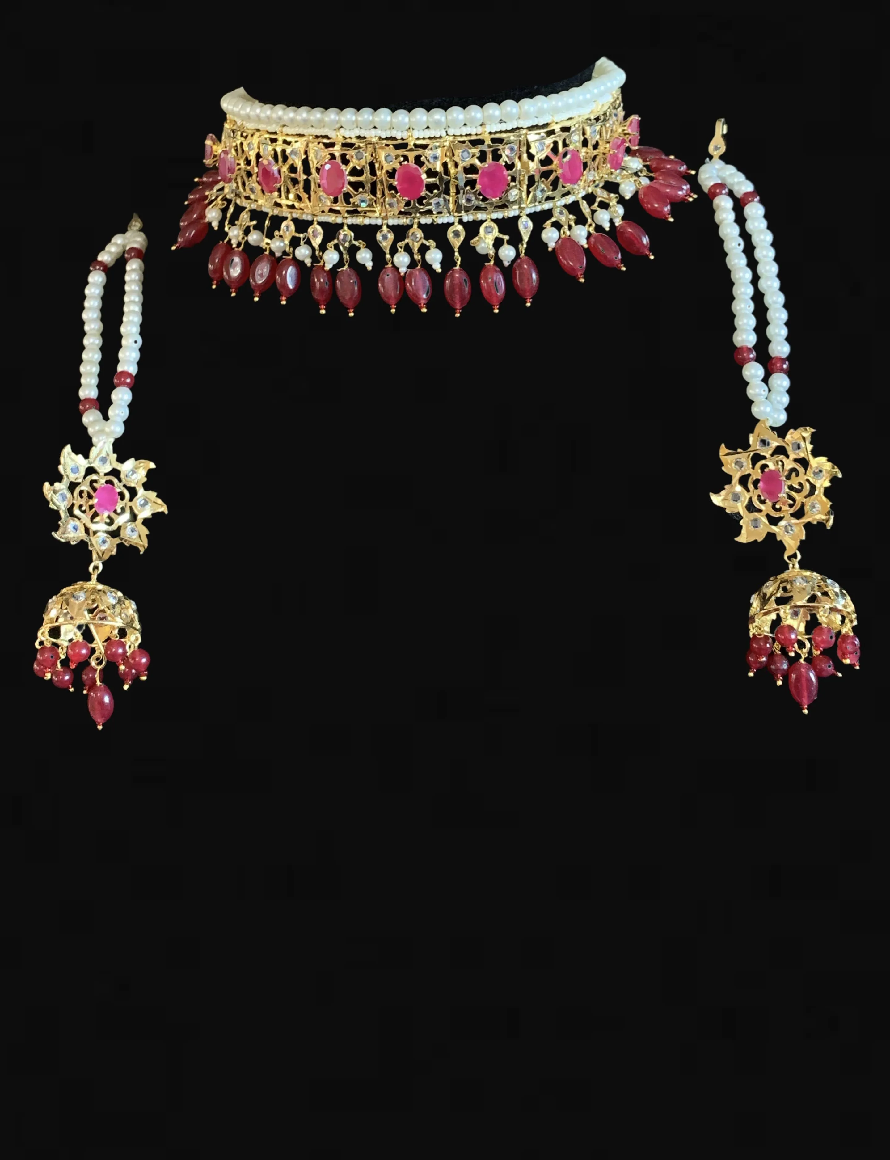 BR114 Insia jadavi lacha bridal set in rubies ( READY TO SHIP  )