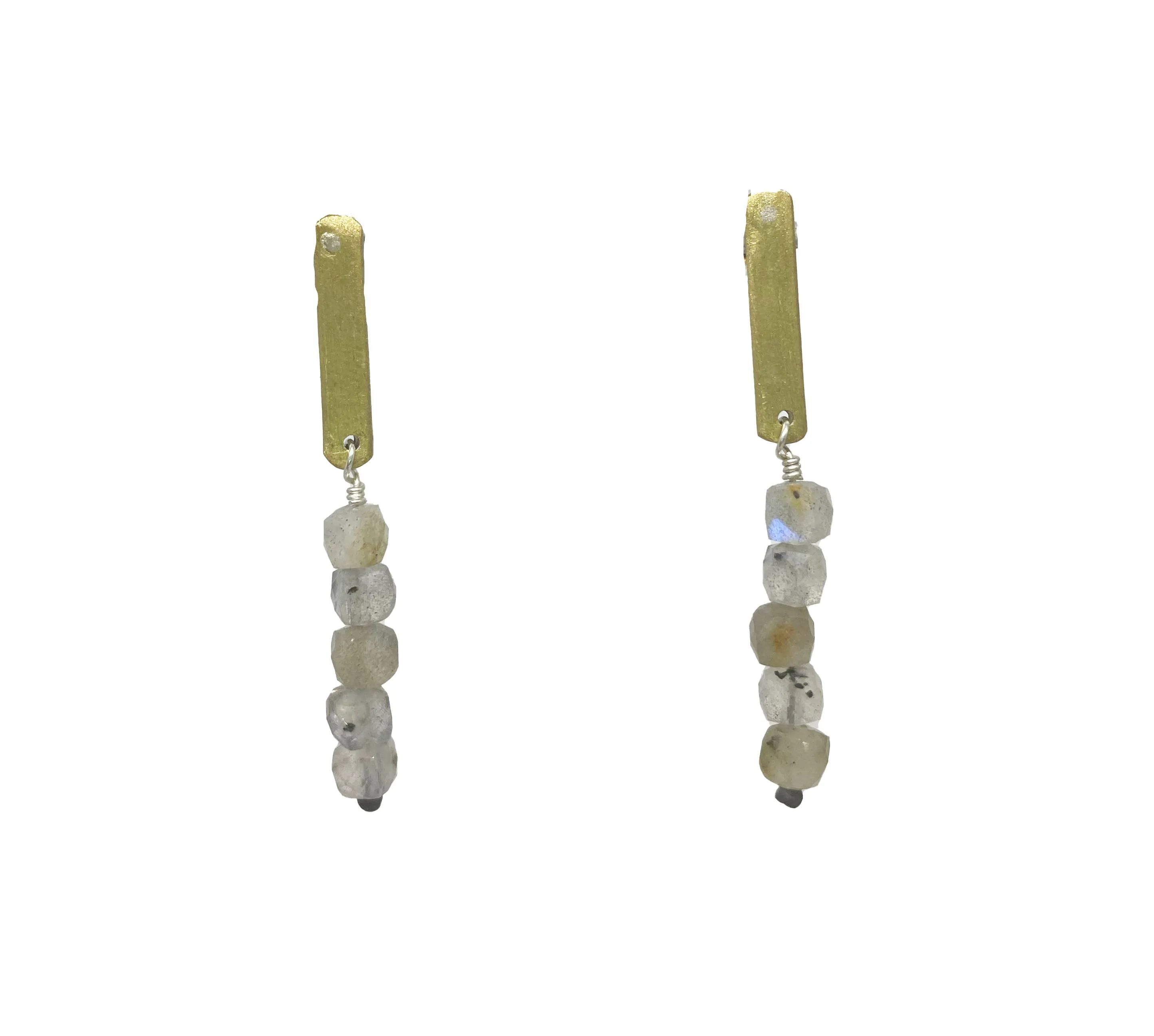 Brass & Stone Bead Post Earrings by Eric Silva