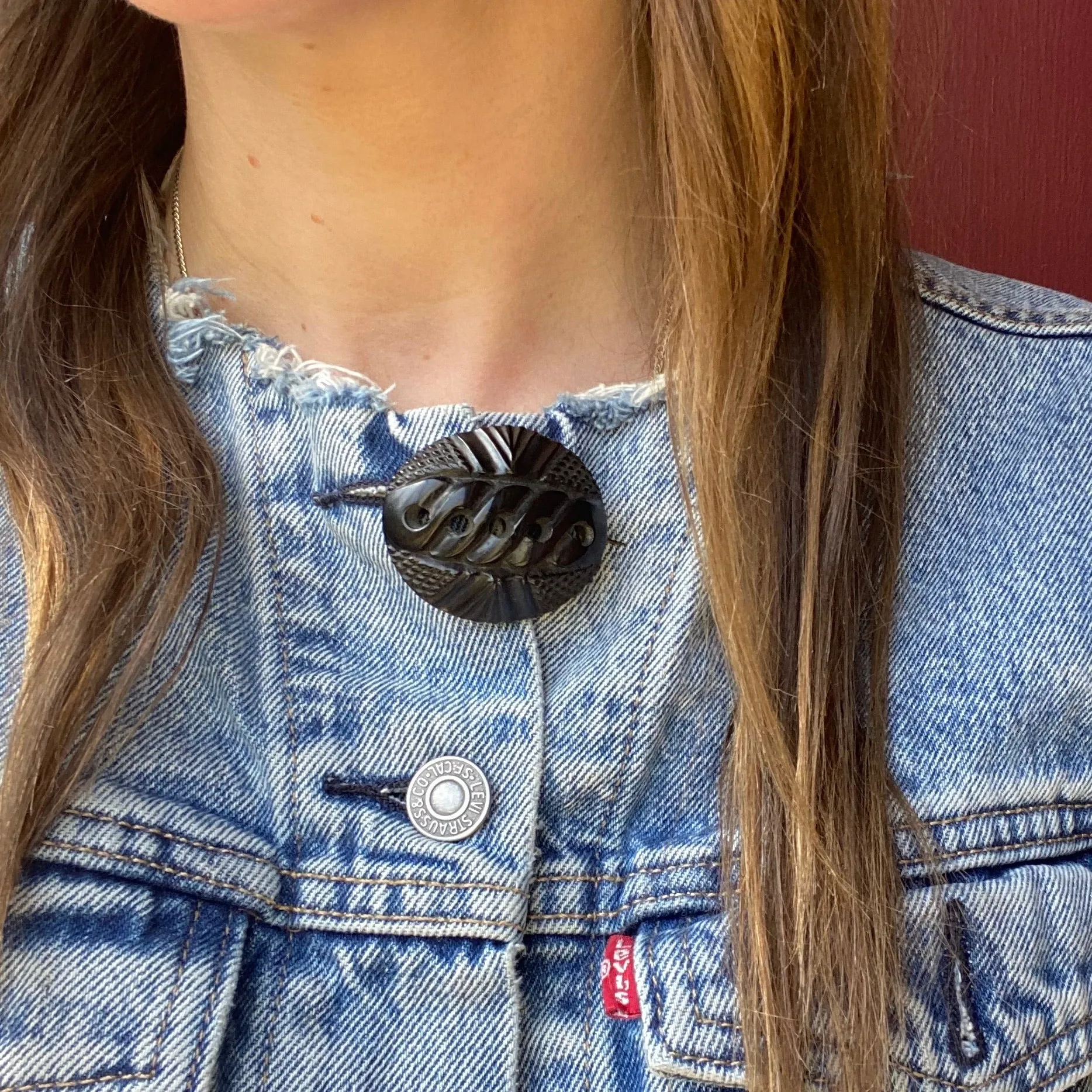 Carved Horn Victorian Mourning Brooch