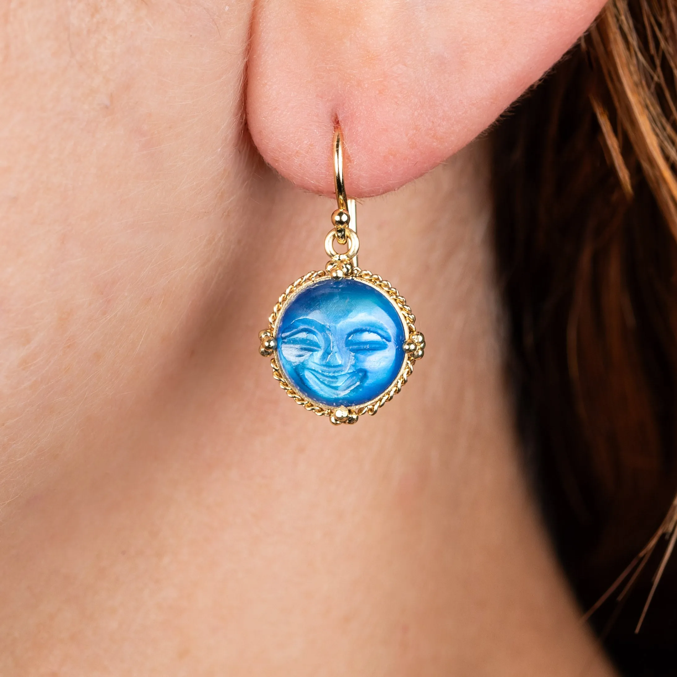 Carved Joyful Moon Face Earrings