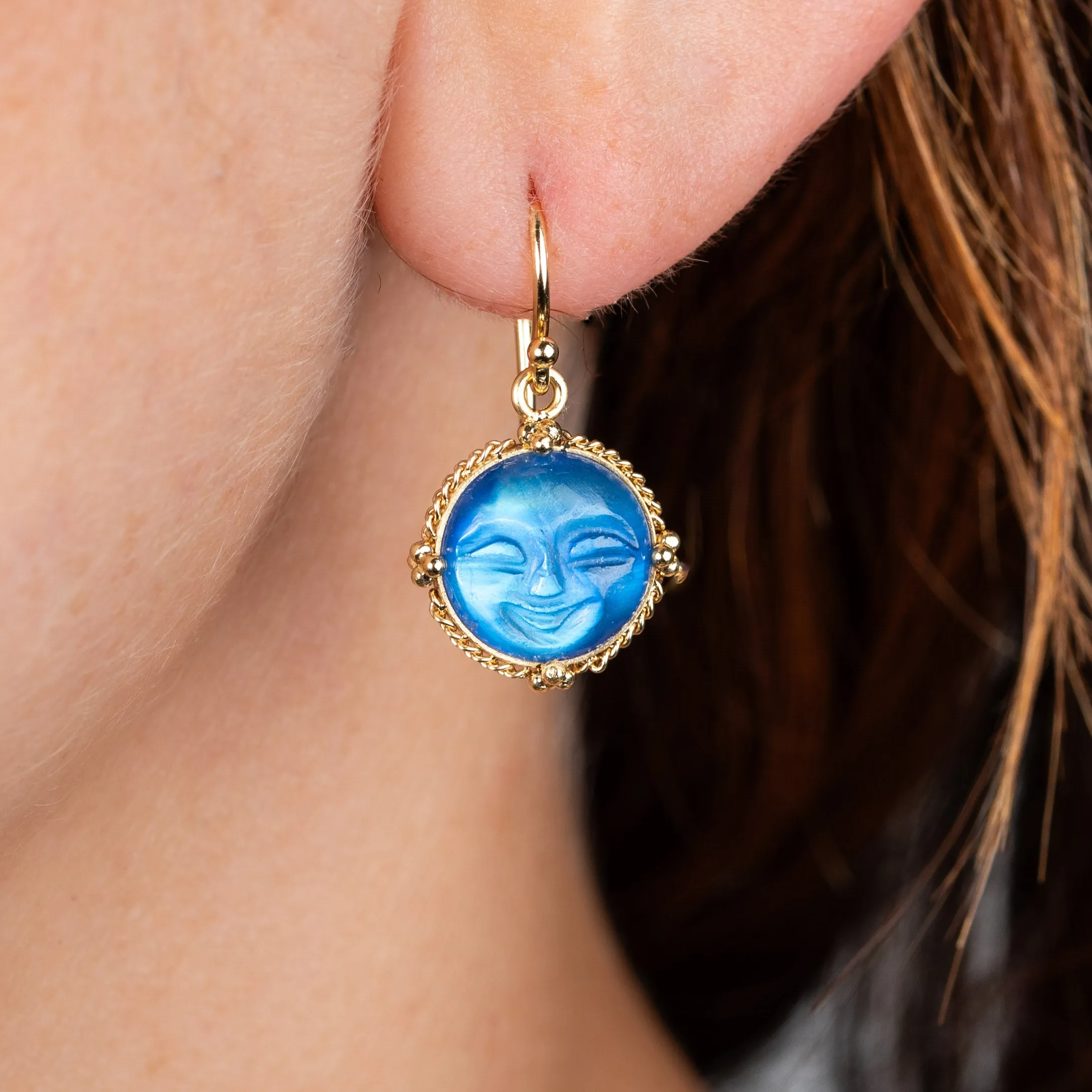 Carved Joyful Moon Face Earrings