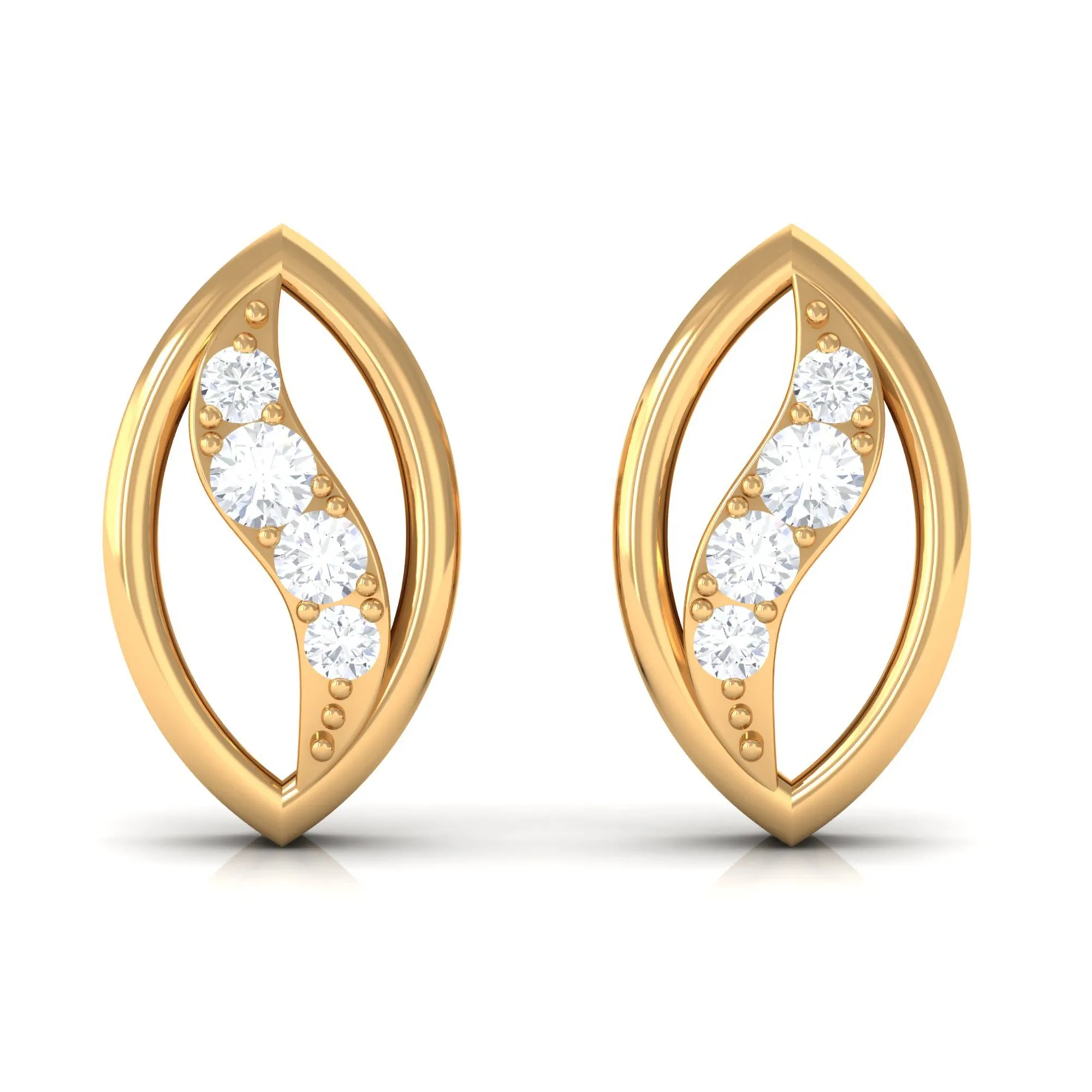 Certified Zircon Gold Petal Stud Earrings in Pave Setting