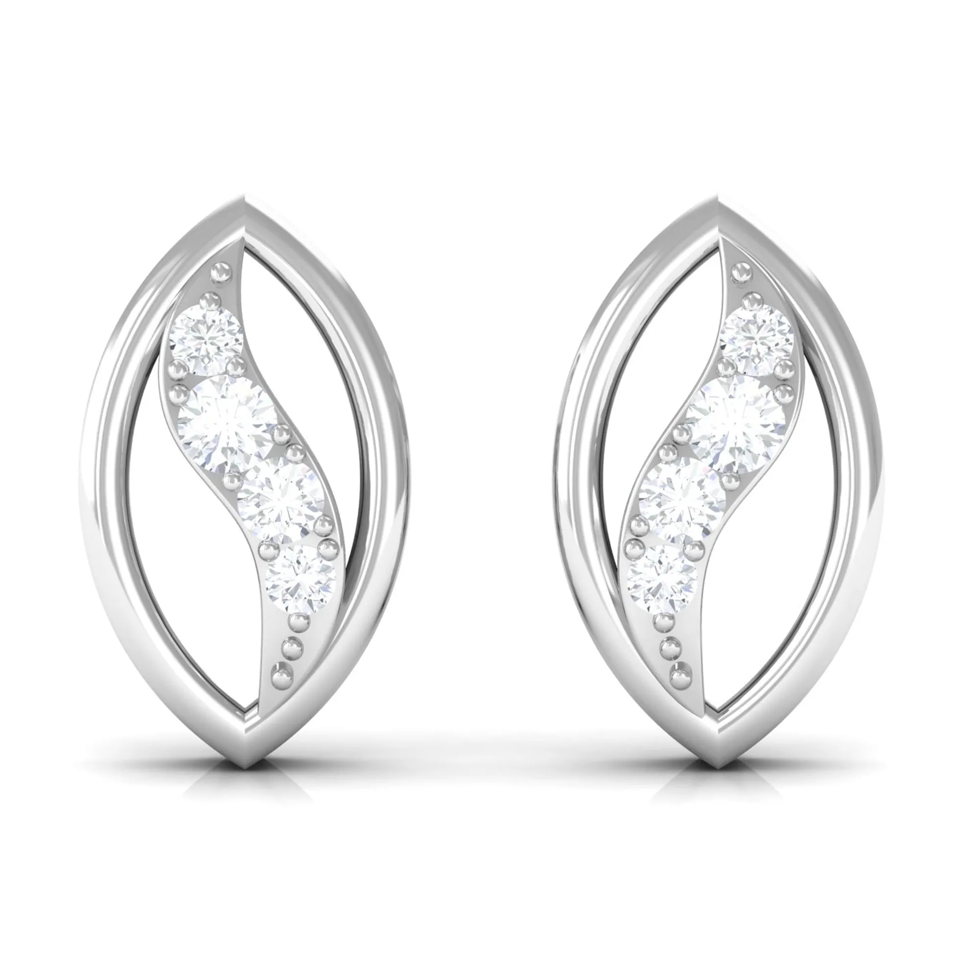 Certified Zircon Gold Petal Stud Earrings in Pave Setting