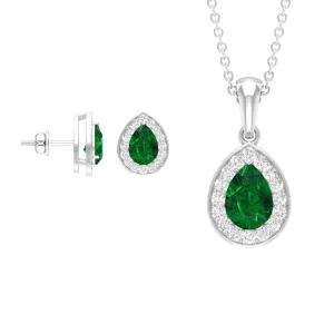 Classic Pear Shaped Created Emerald And Moissanite Teardrop Jewelry Set