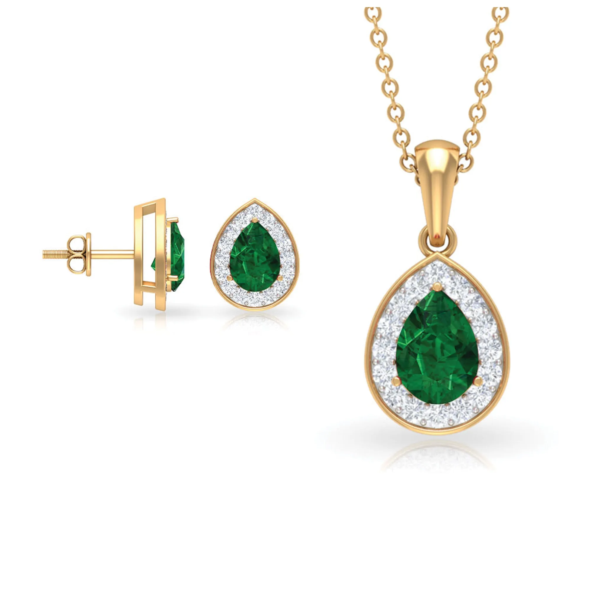 Classic Pear Shaped Created Emerald And Moissanite Teardrop Jewelry Set