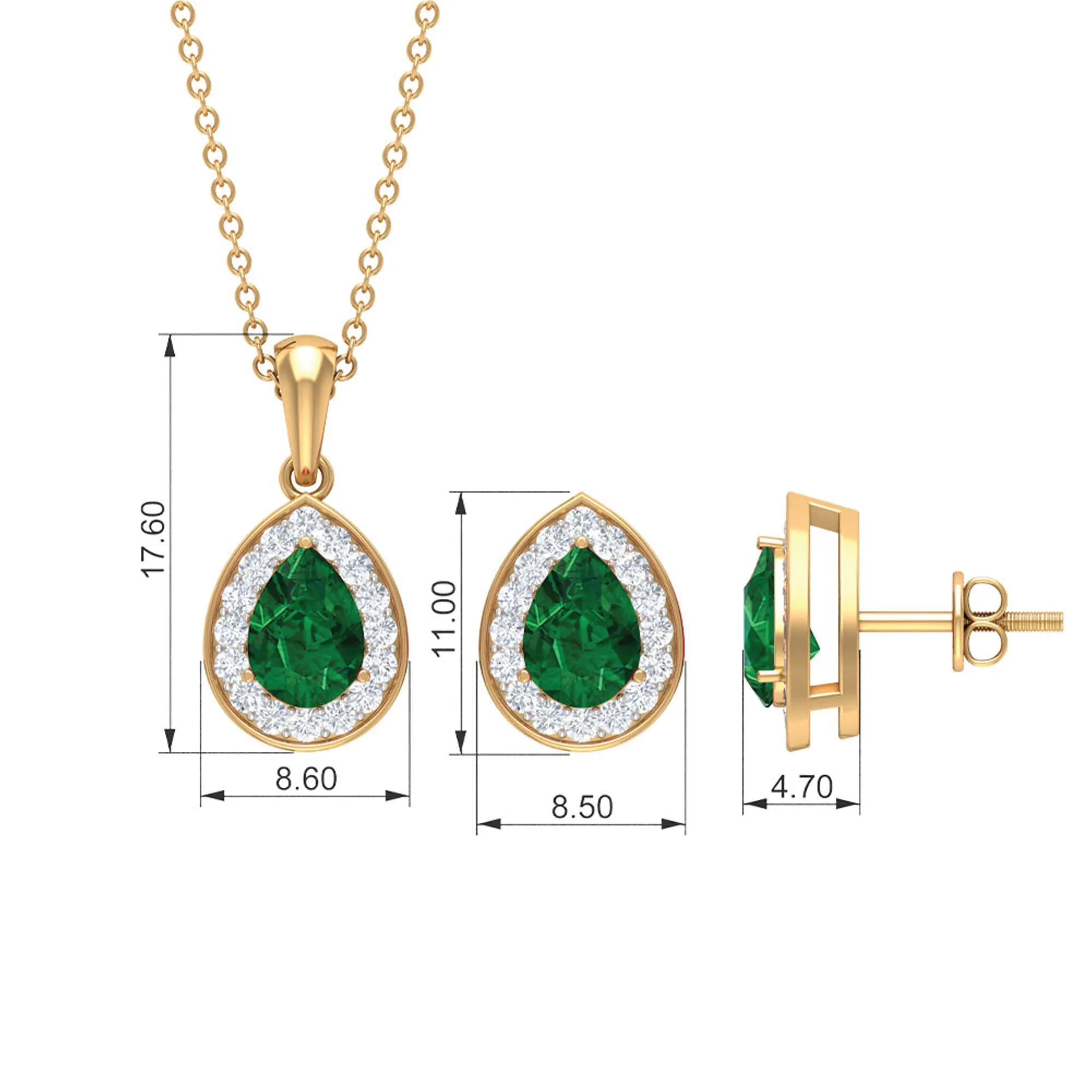 Classic Pear Shaped Created Emerald And Moissanite Teardrop Jewelry Set