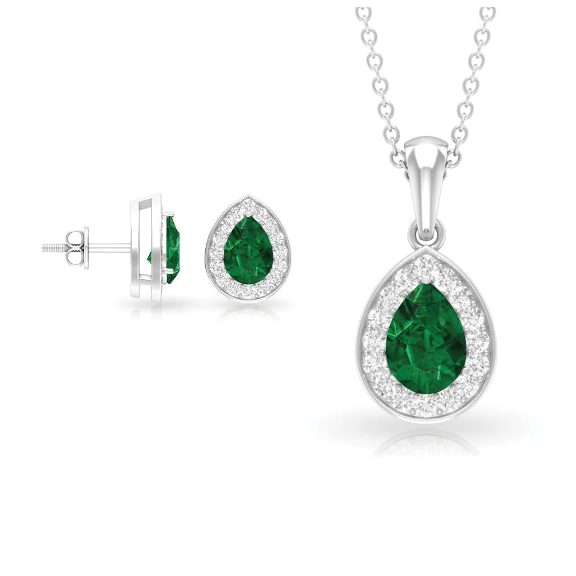 Classic Pear Shaped Created Emerald And Moissanite Teardrop Jewelry Set