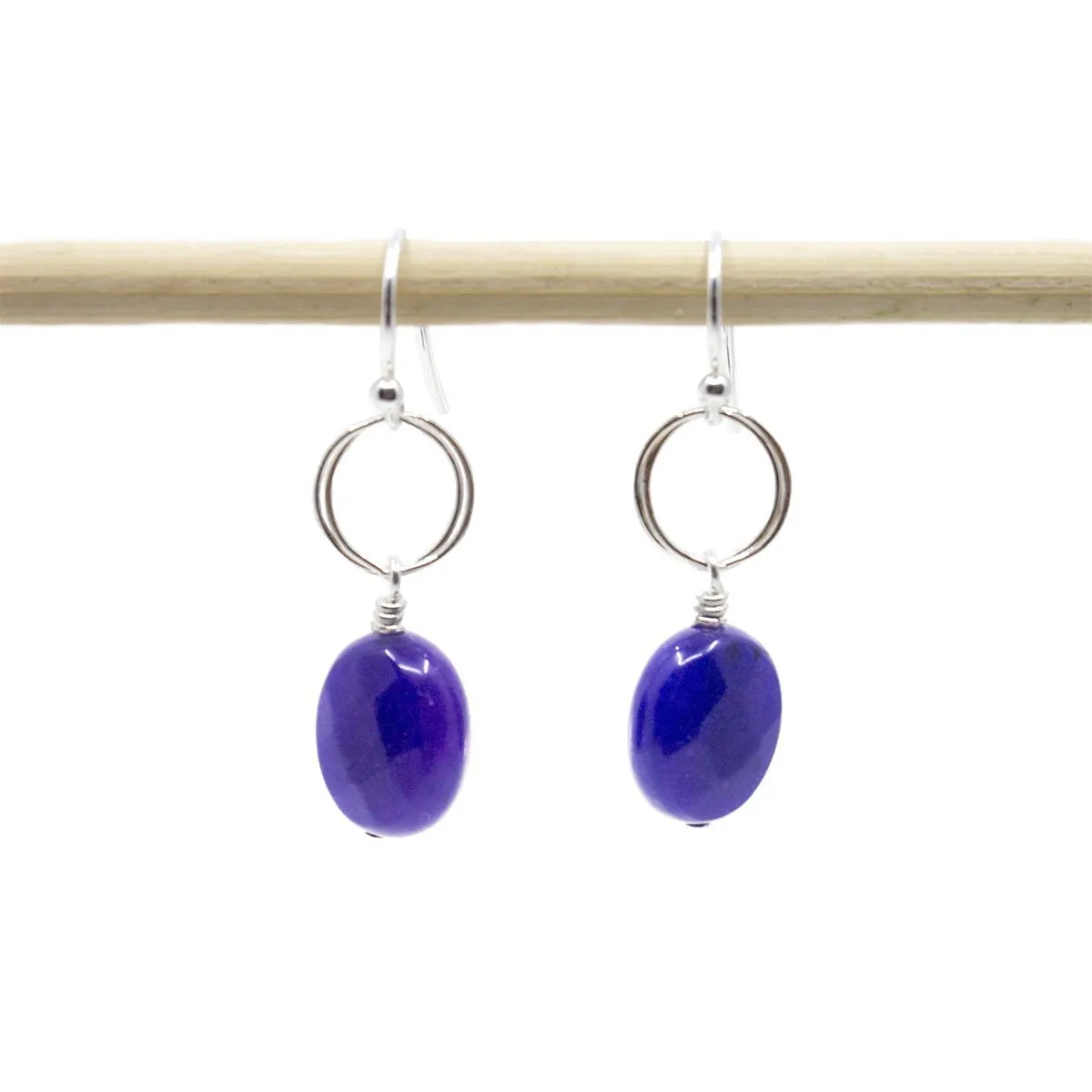 Cobalt Circle Drop Earrings in Sterling Silver or Gold