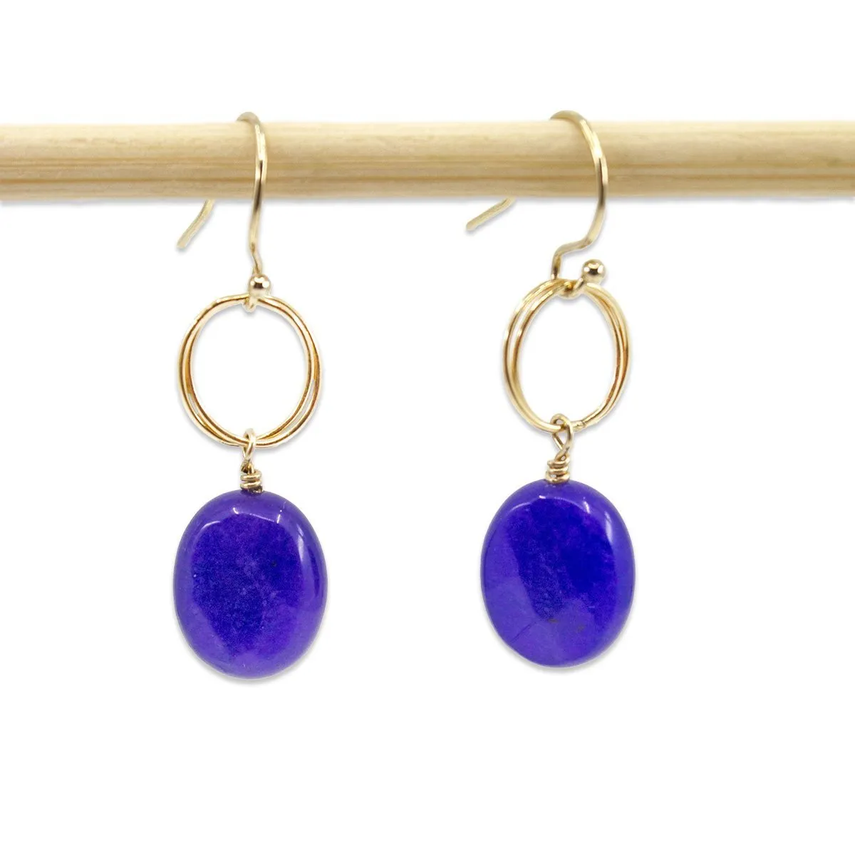 Cobalt Circle Drop Earrings in Sterling Silver or Gold