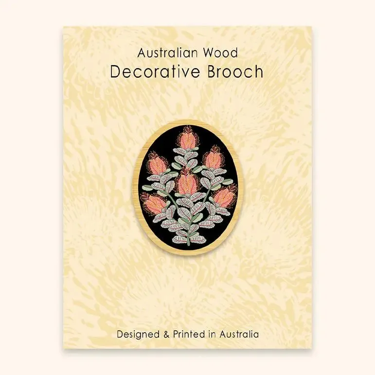 Coral Banksias Wooden Brooch