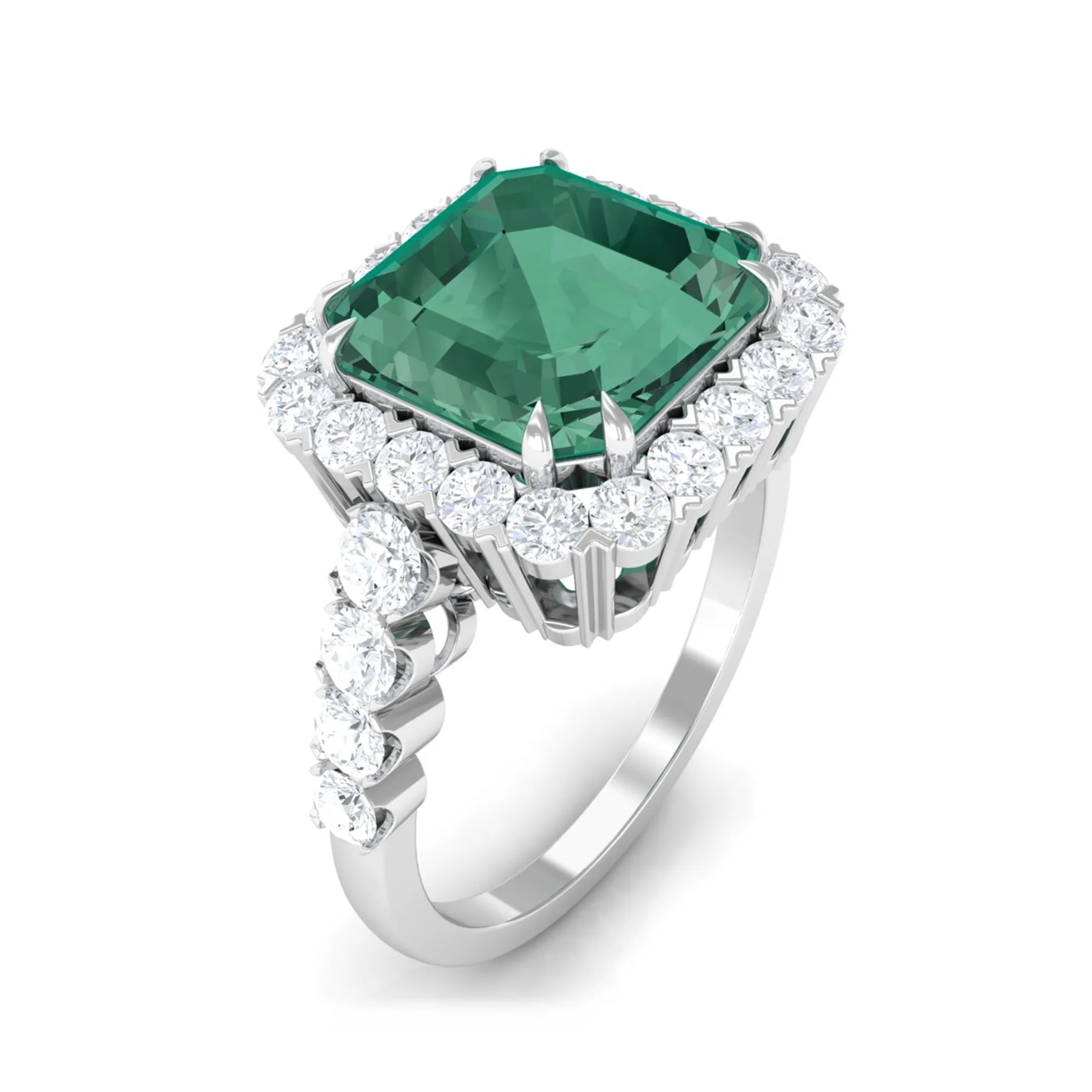 Created Green Sapphire Halo Engagement Ring with Moissanite