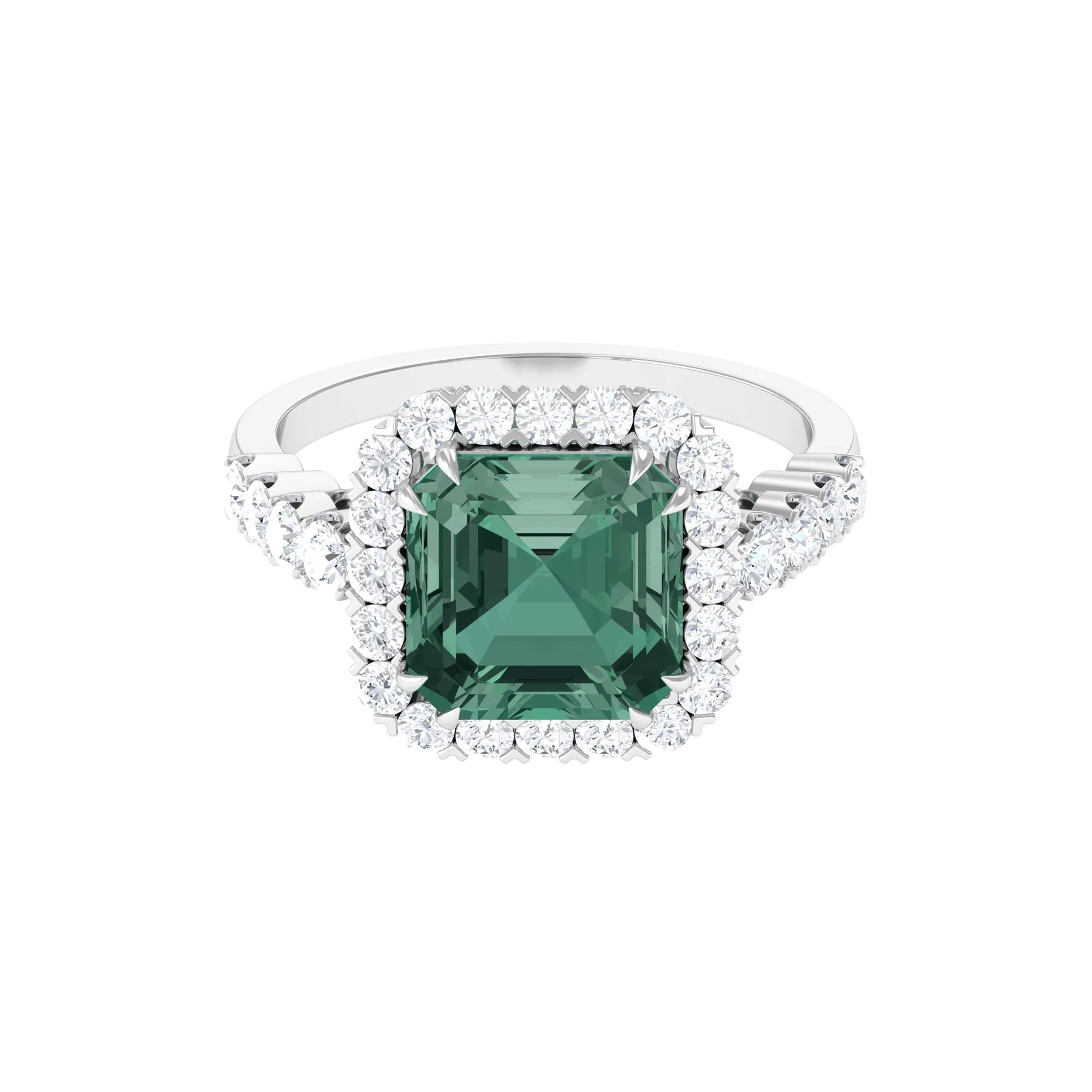 Created Green Sapphire Halo Engagement Ring with Moissanite