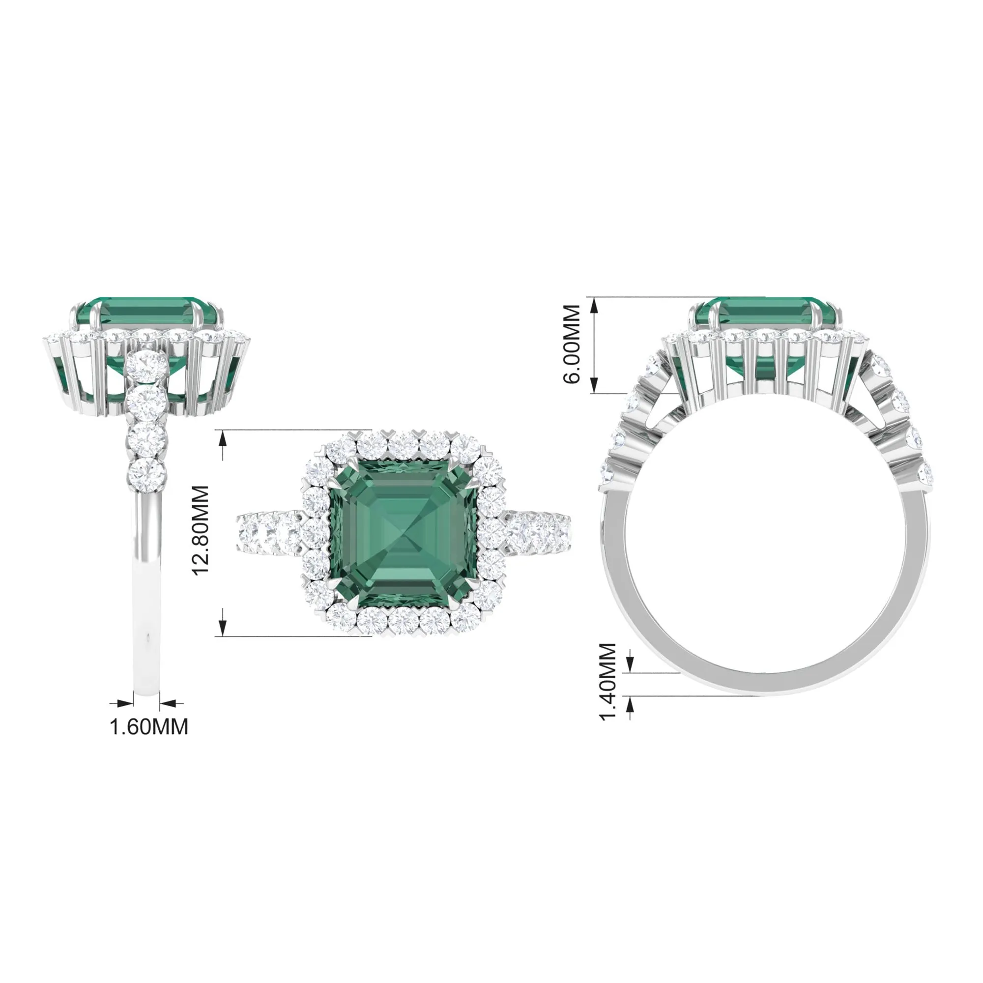 Created Green Sapphire Halo Engagement Ring with Moissanite