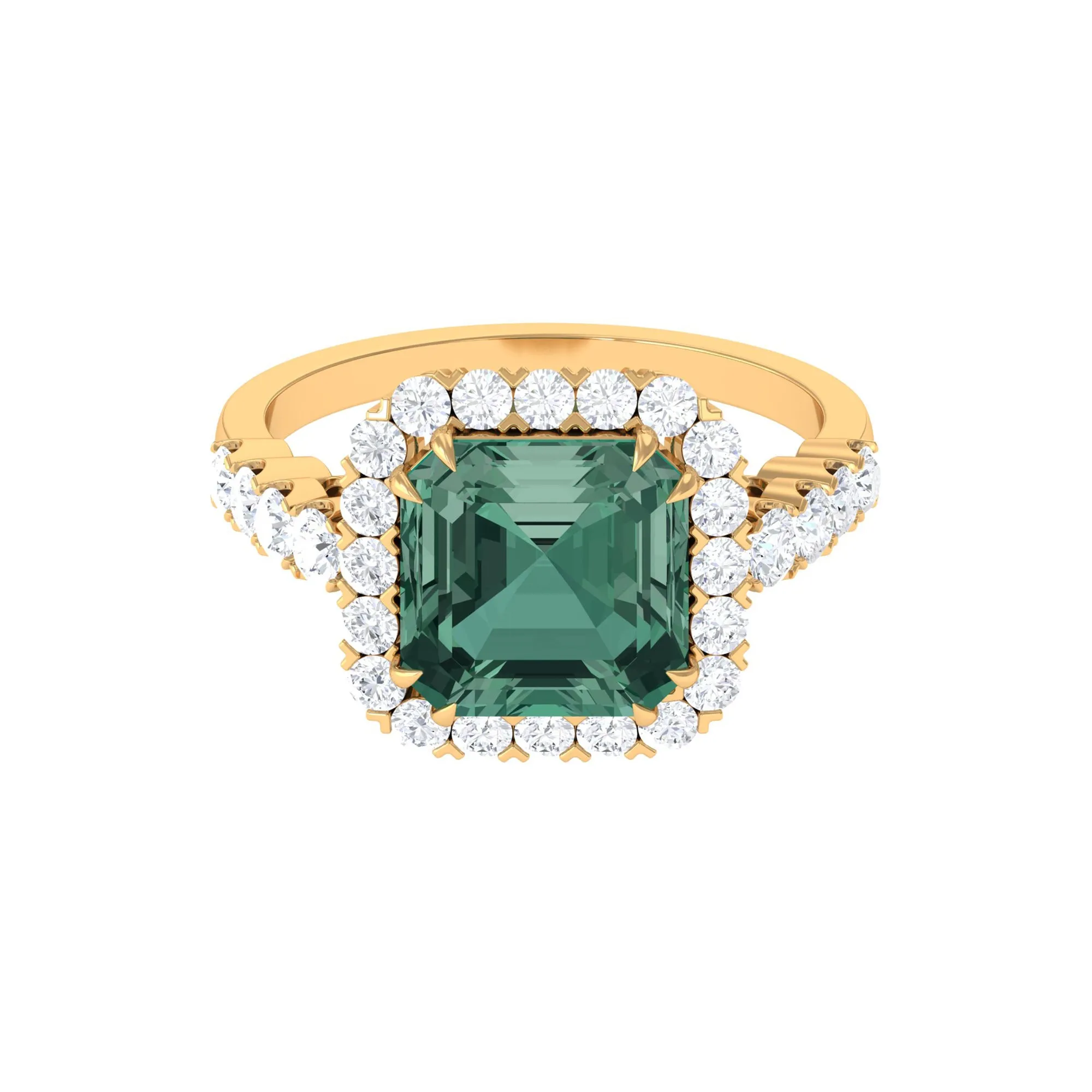 Created Green Sapphire Halo Engagement Ring with Moissanite