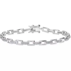 CRISLU Pave Interlocking Narrow  Link Bracelet Finished in Platinum Finish - 7 Inches