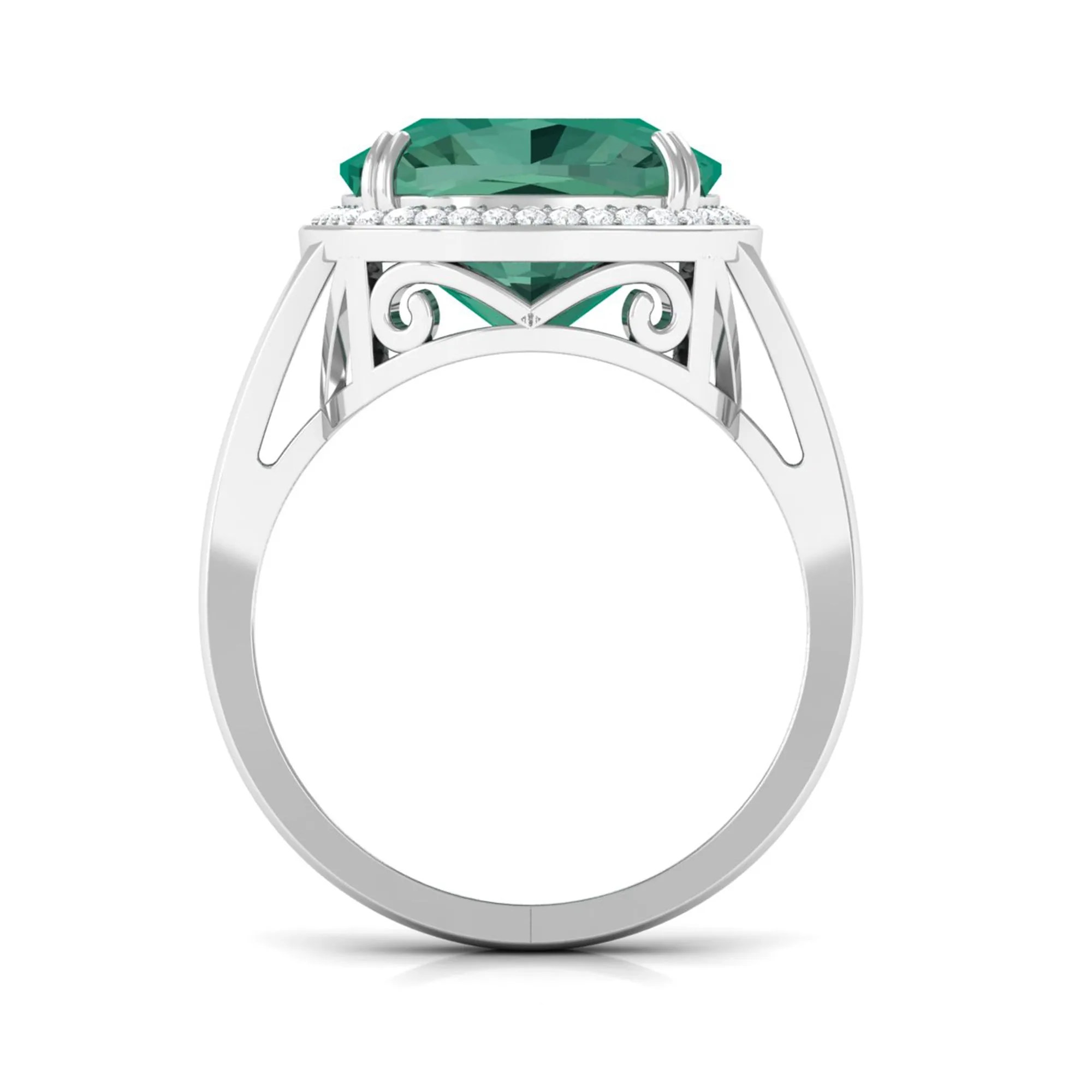 Cushion Cut Lab Grown Green Sapphire Engagement Ring with Moissanite