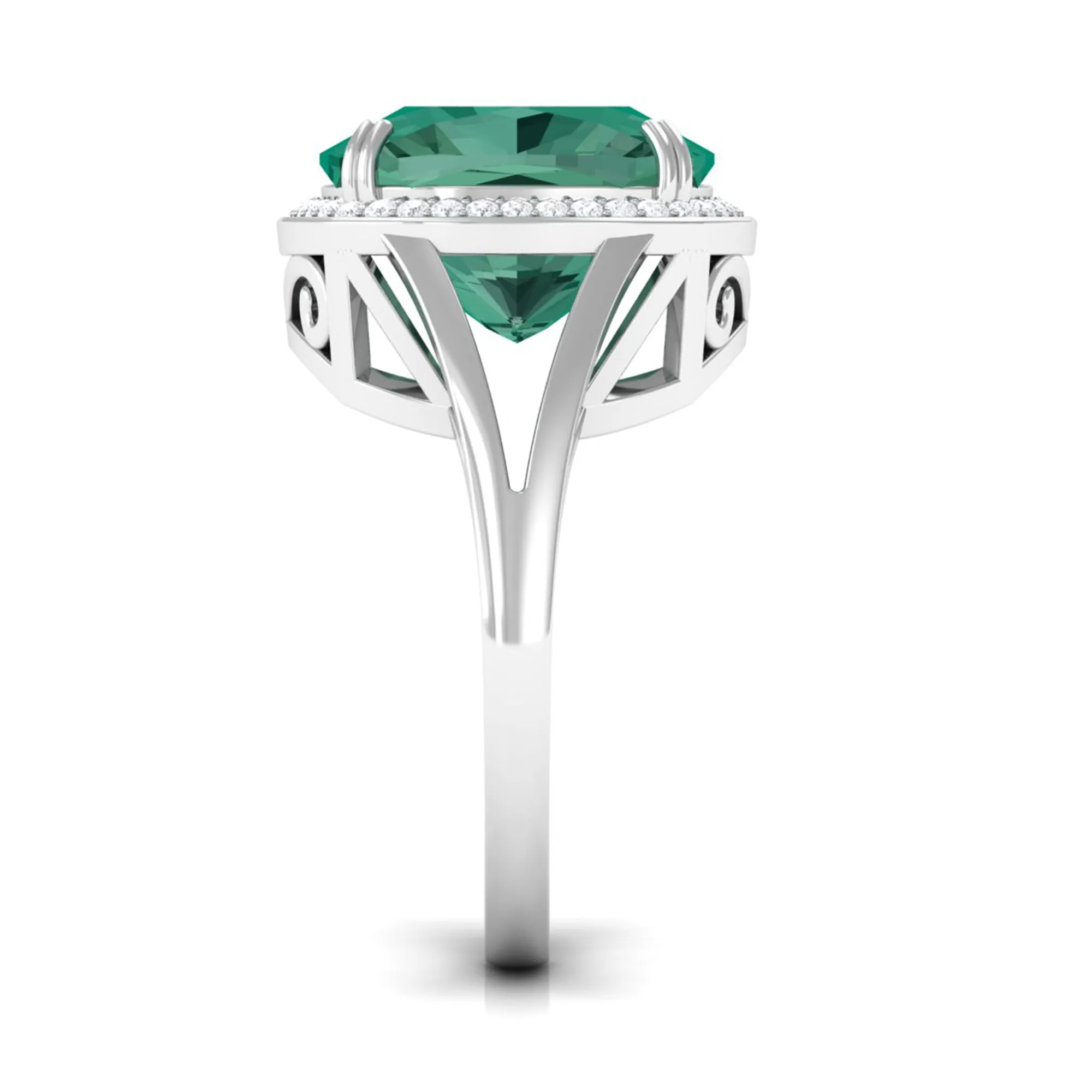 Cushion Cut Lab Grown Green Sapphire Engagement Ring with Moissanite