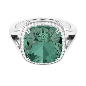 Cushion Cut Lab Grown Green Sapphire Engagement Ring with Moissanite