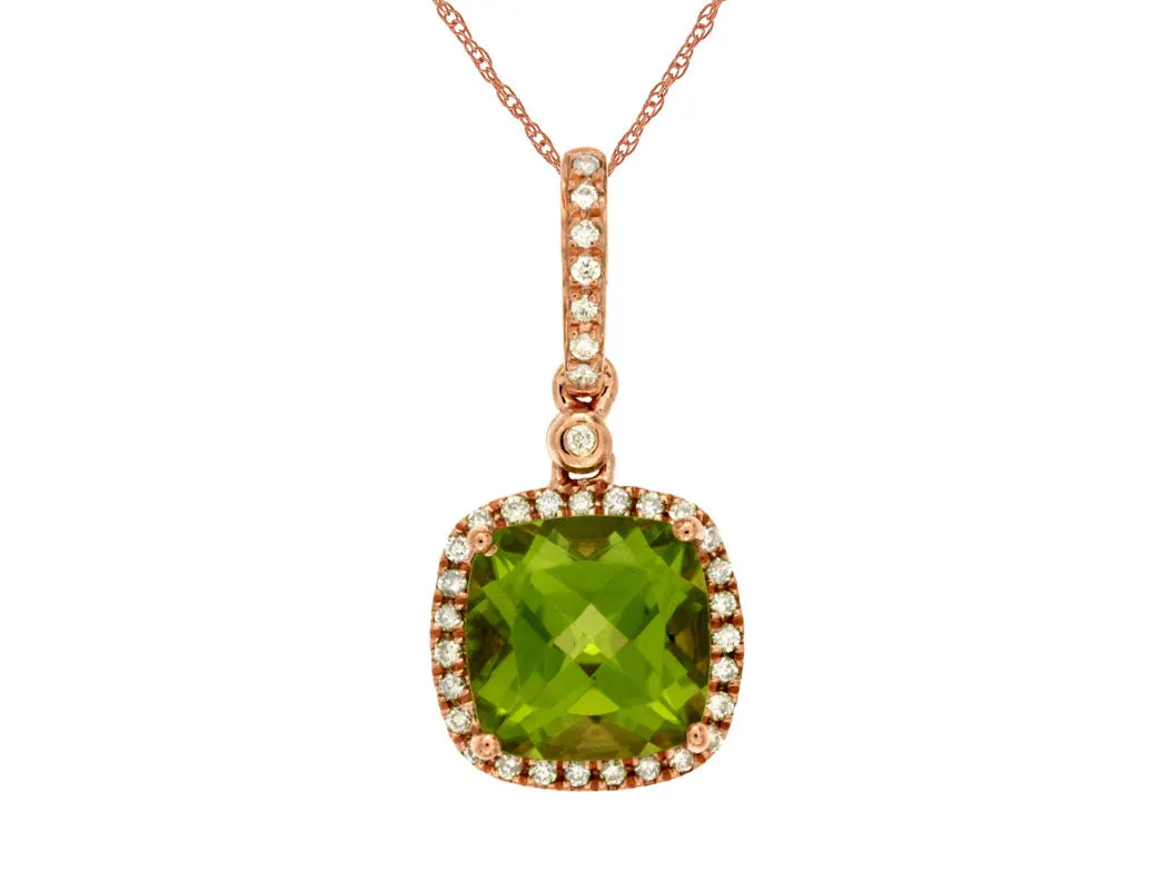 Cushion Peridot and Diamond Halo Pendant