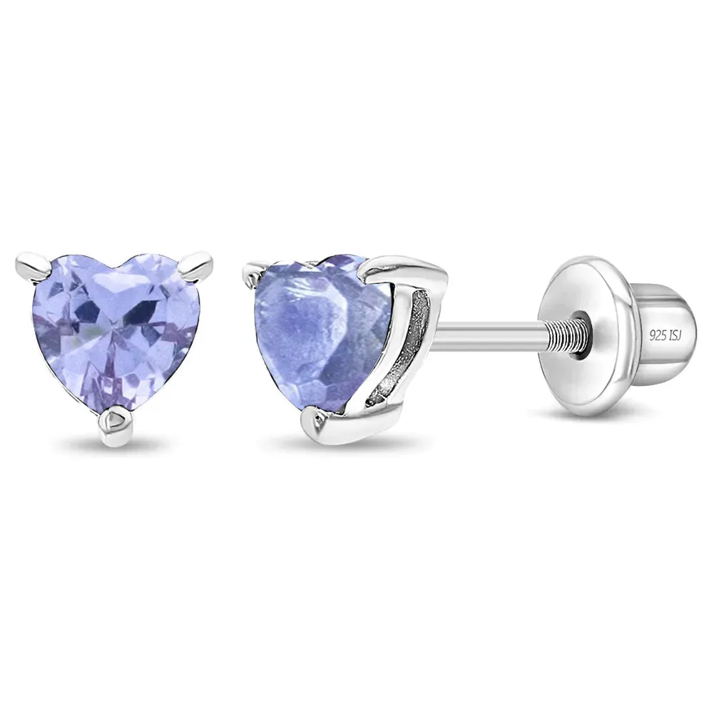 CZ Heart Solitaire 4mm Baby / Toddler / Kids Earrings Screw Back - Sterling Silver