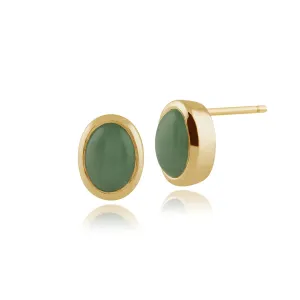 Damen 375 Gold 9ct Gelbgold Oval Jade Classic Satz Ohrstecker Grün 7x6mm