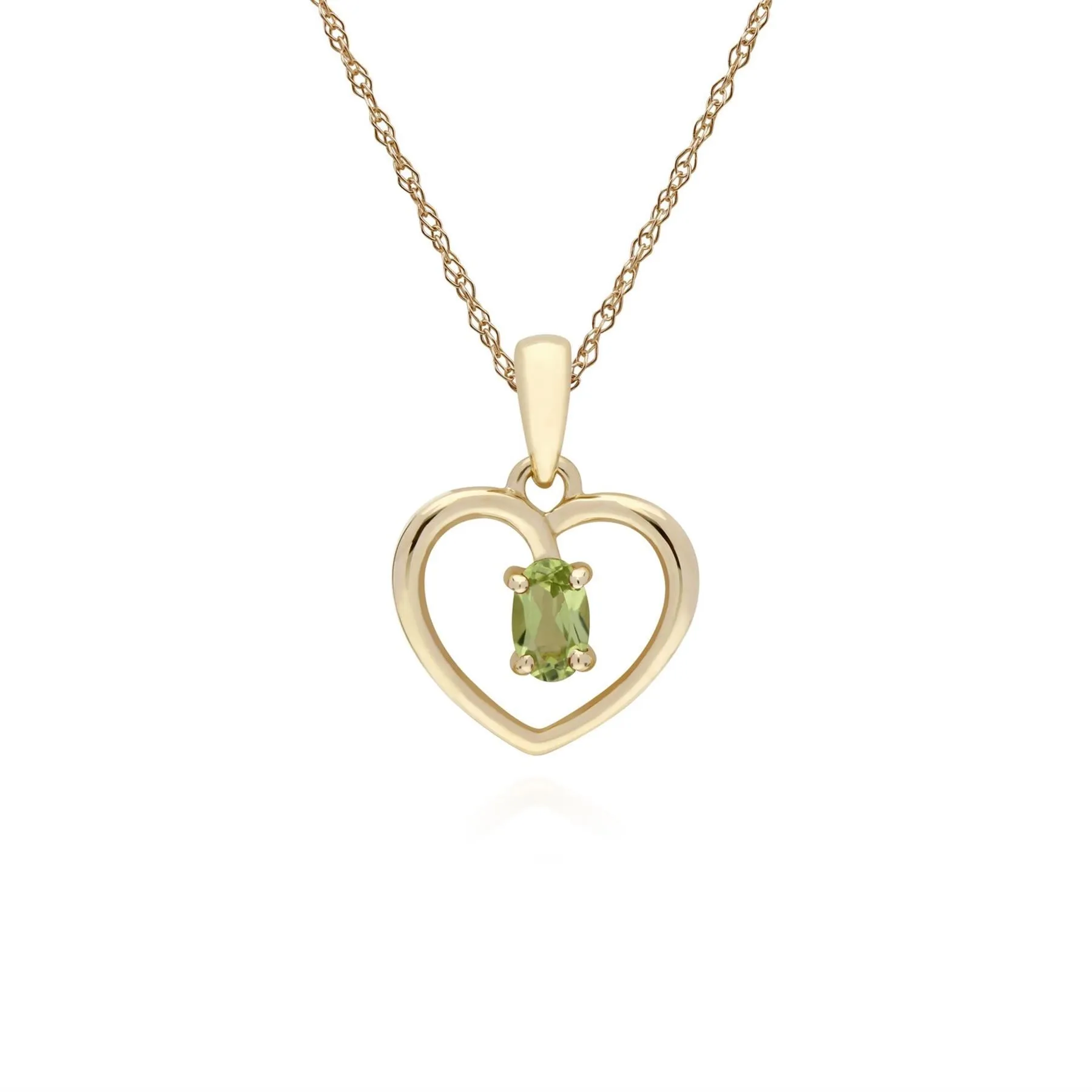 Damen 9 Karat Gelbgold Peridot Oval Einzel Stein Herzanhänger an 45cm Kette