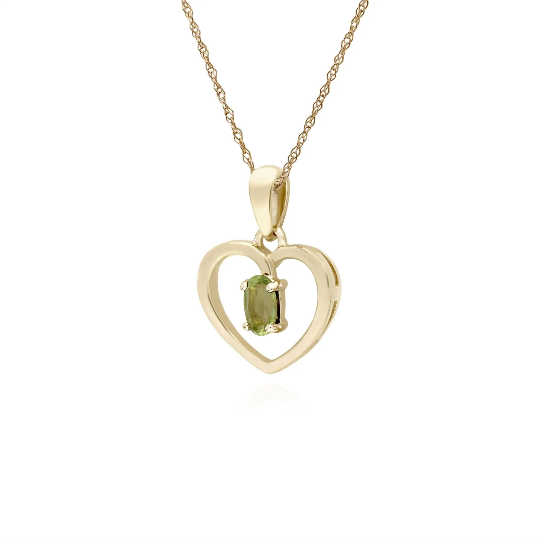 Damen 9 Karat Gelbgold Peridot Oval Einzel Stein Herzanhänger an 45cm Kette