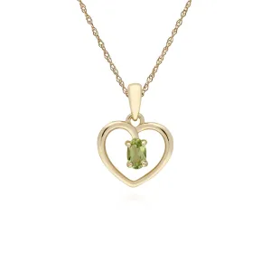 Damen 9 Karat Gelbgold Peridot Oval Einzel Stein Herzanhänger an 45cm Kette