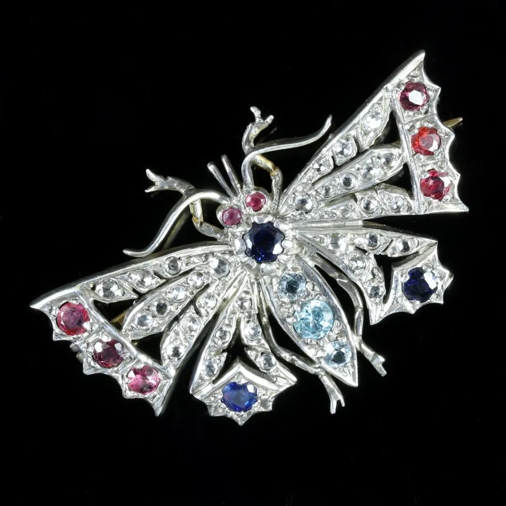 Diamond Sapphire Ruby Aquamarine Butterfly Brooch