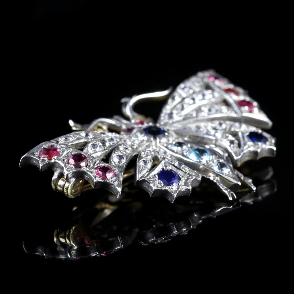 Diamond Sapphire Ruby Aquamarine Butterfly Brooch