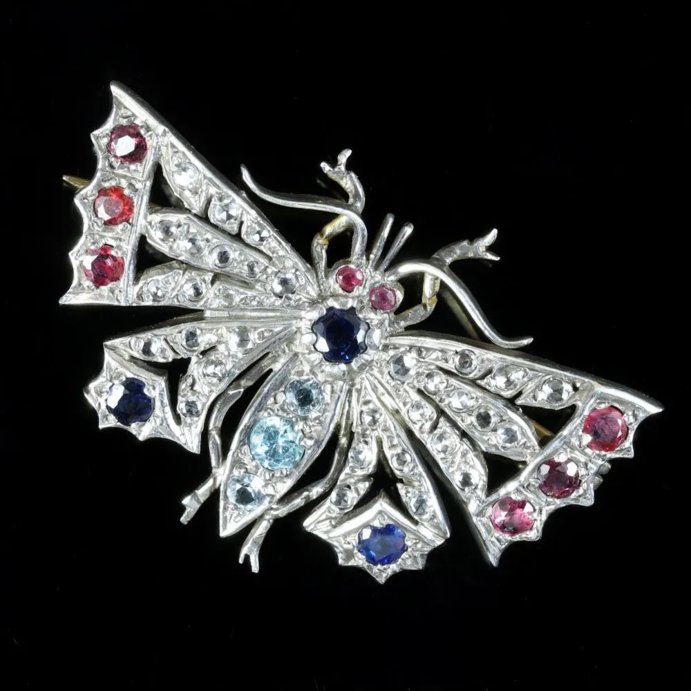 Diamond Sapphire Ruby Aquamarine Butterfly Brooch