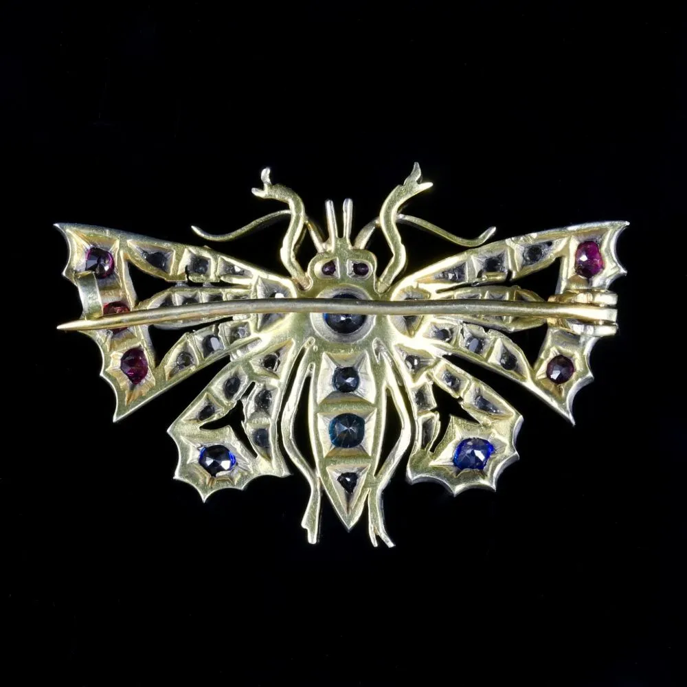 Diamond Sapphire Ruby Aquamarine Butterfly Brooch