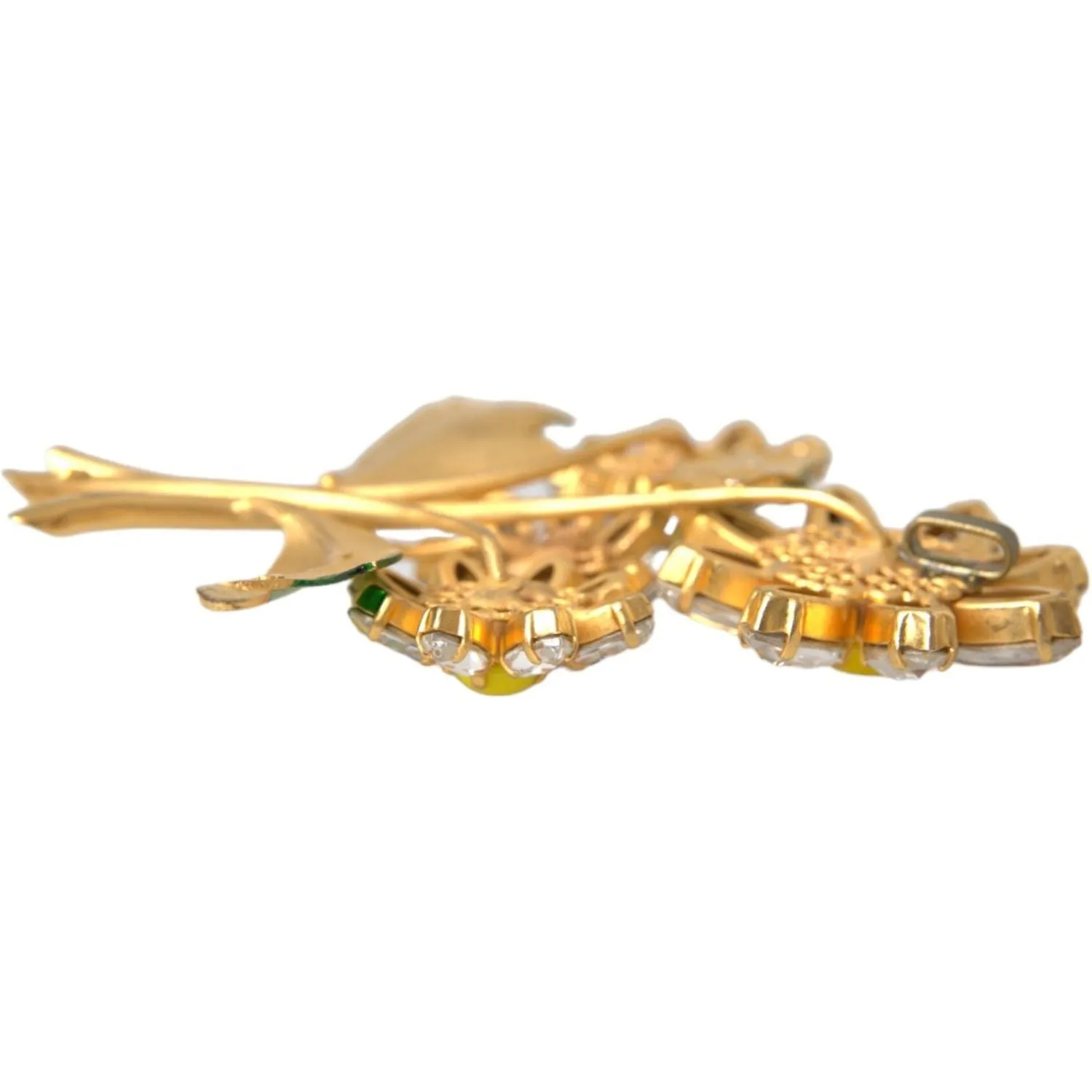 Dolce & Gabbana Gold Yellow Green Filigree Flower Crystals Brooch Pin